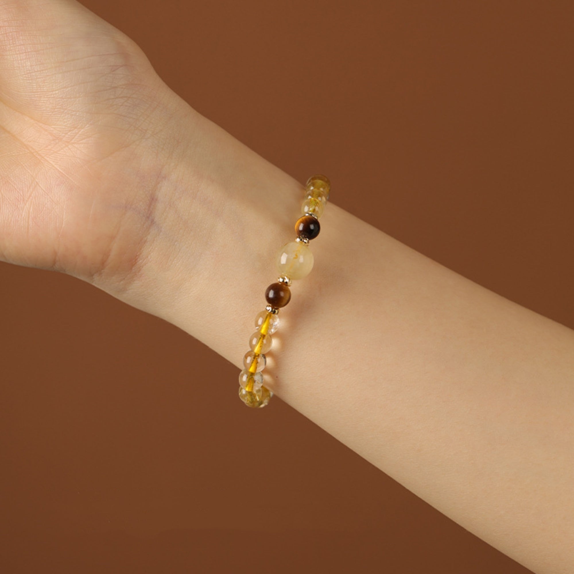 Natural Tiger’s Eye & Rutilated Quartz Bracelet