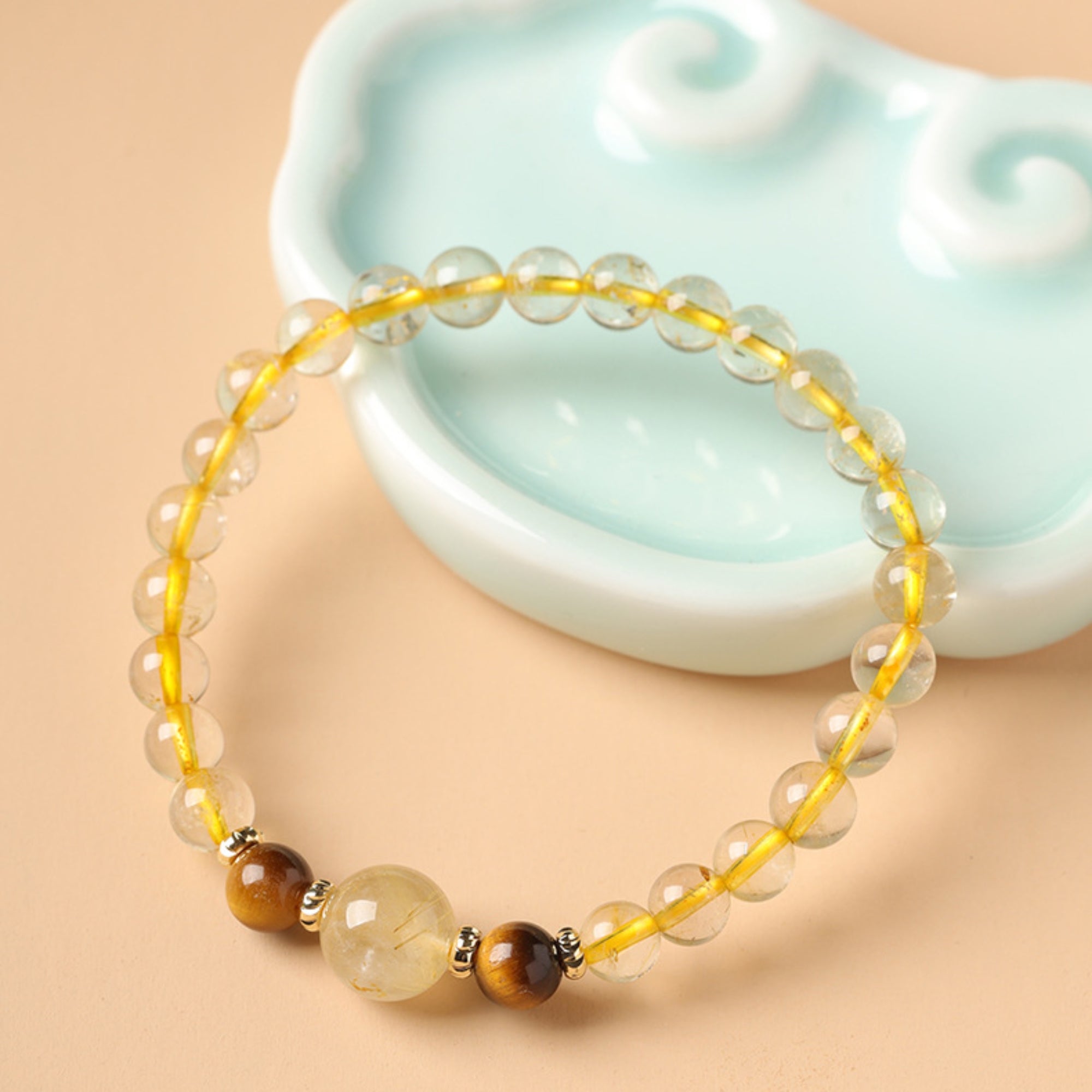 Natural Tiger’s Eye & Rutilated Quartz Bracelet