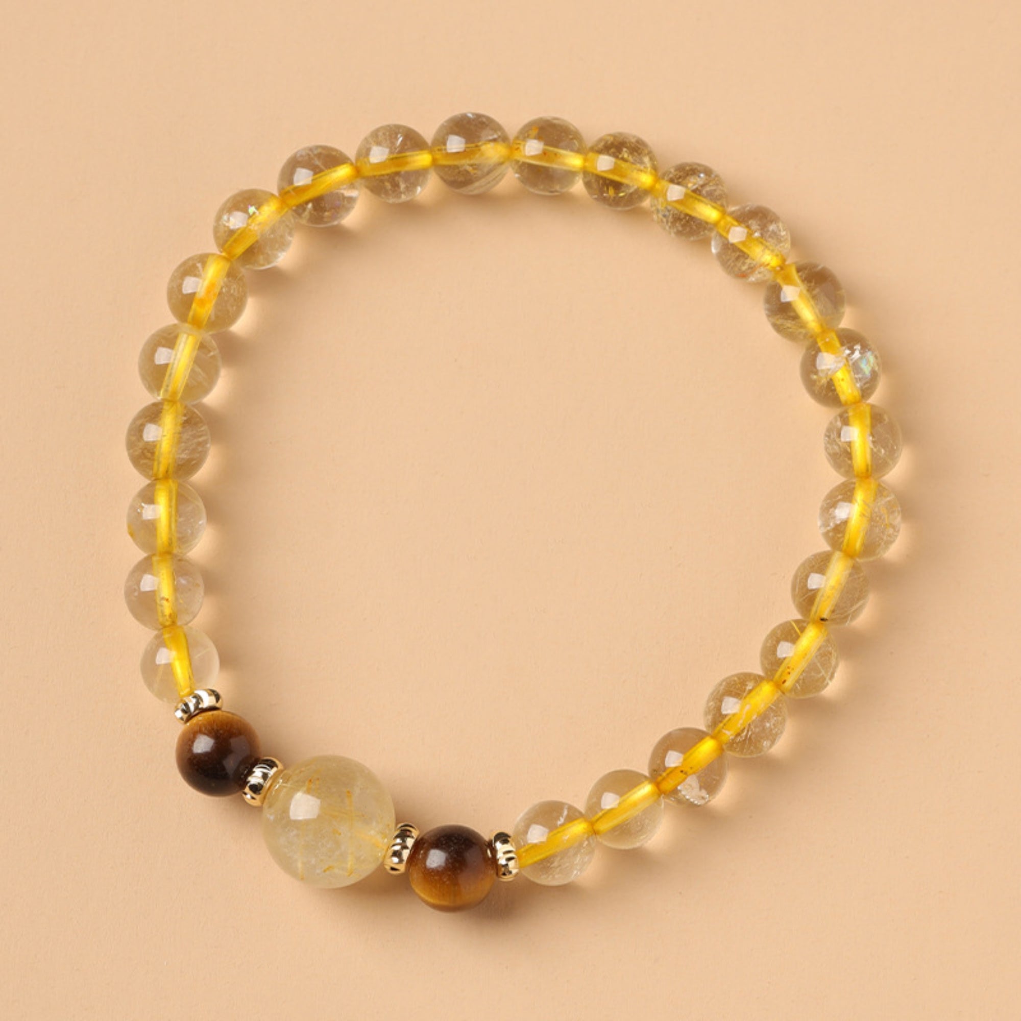 Natural Tiger’s Eye & Rutilated Quartz Bracelet