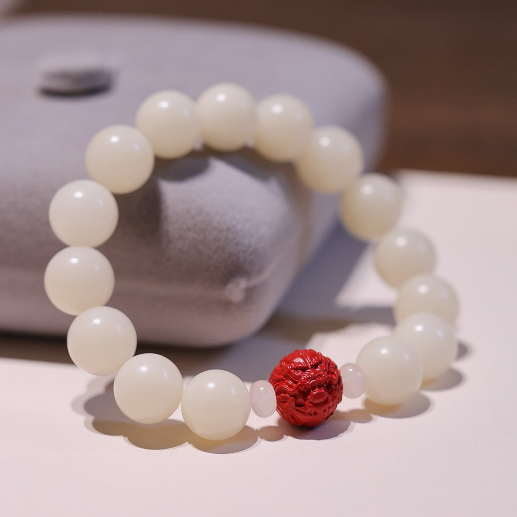 Natural White Jade Bodhi Bead Bracelet