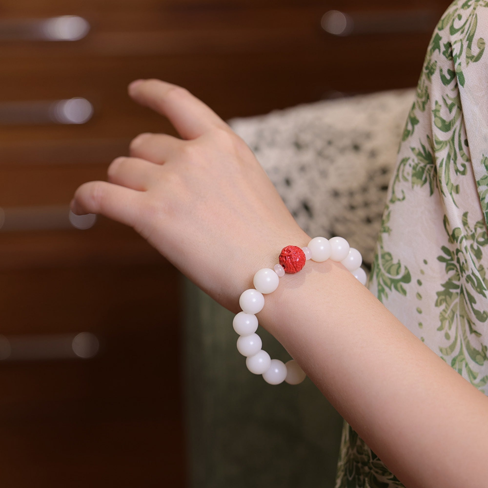 Natural White Jade Bodhi Bead Bracelet