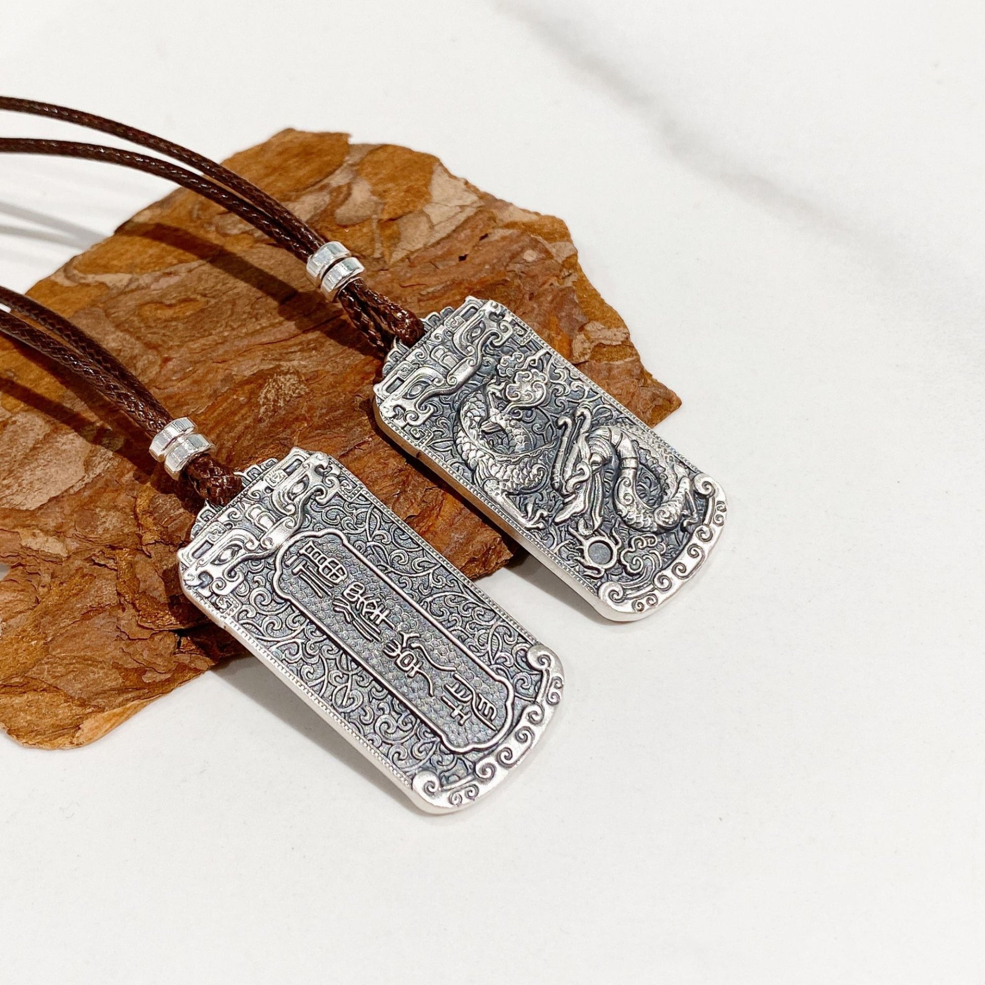 Oriental Dragon Relief Pure Silver Pendant Necklace