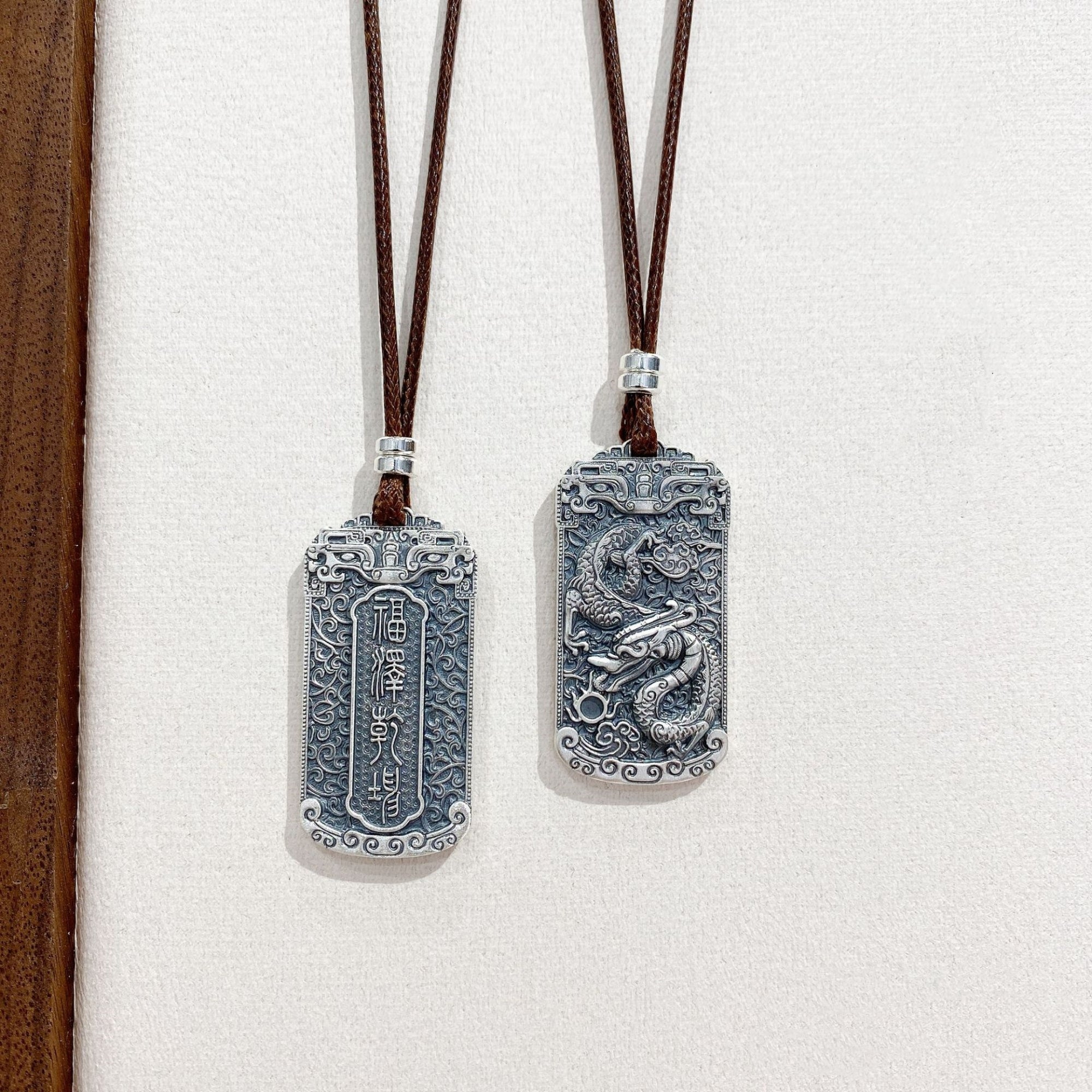 Oriental Dragon Relief Pure Silver Pendant Necklace