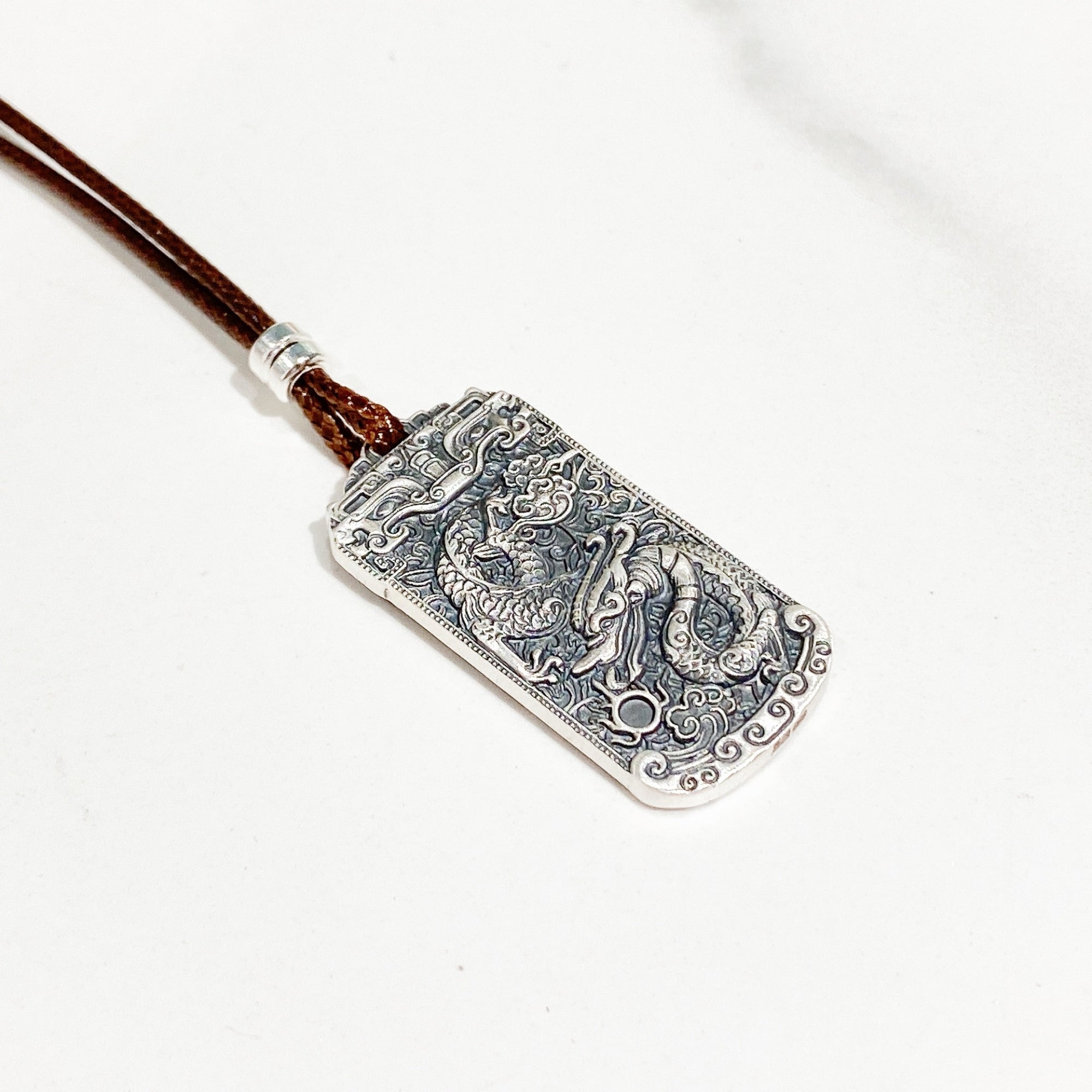 Oriental Dragon Relief Pure Silver Pendant Necklace
