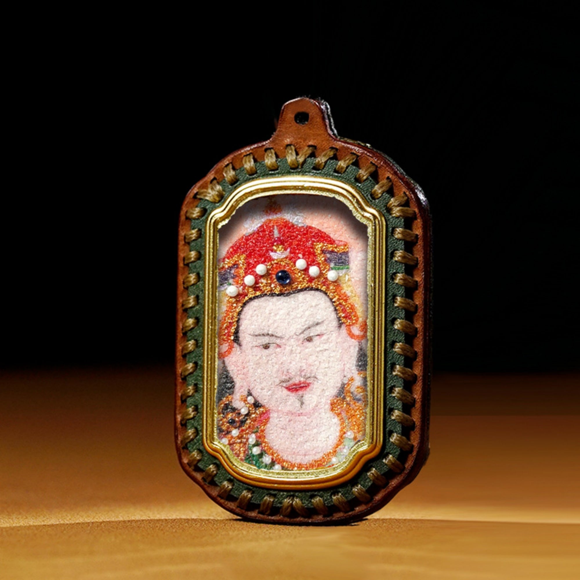 QiLing Aura Tibetan Handmade Gemstone Thangka Buddha Pendant Necklace