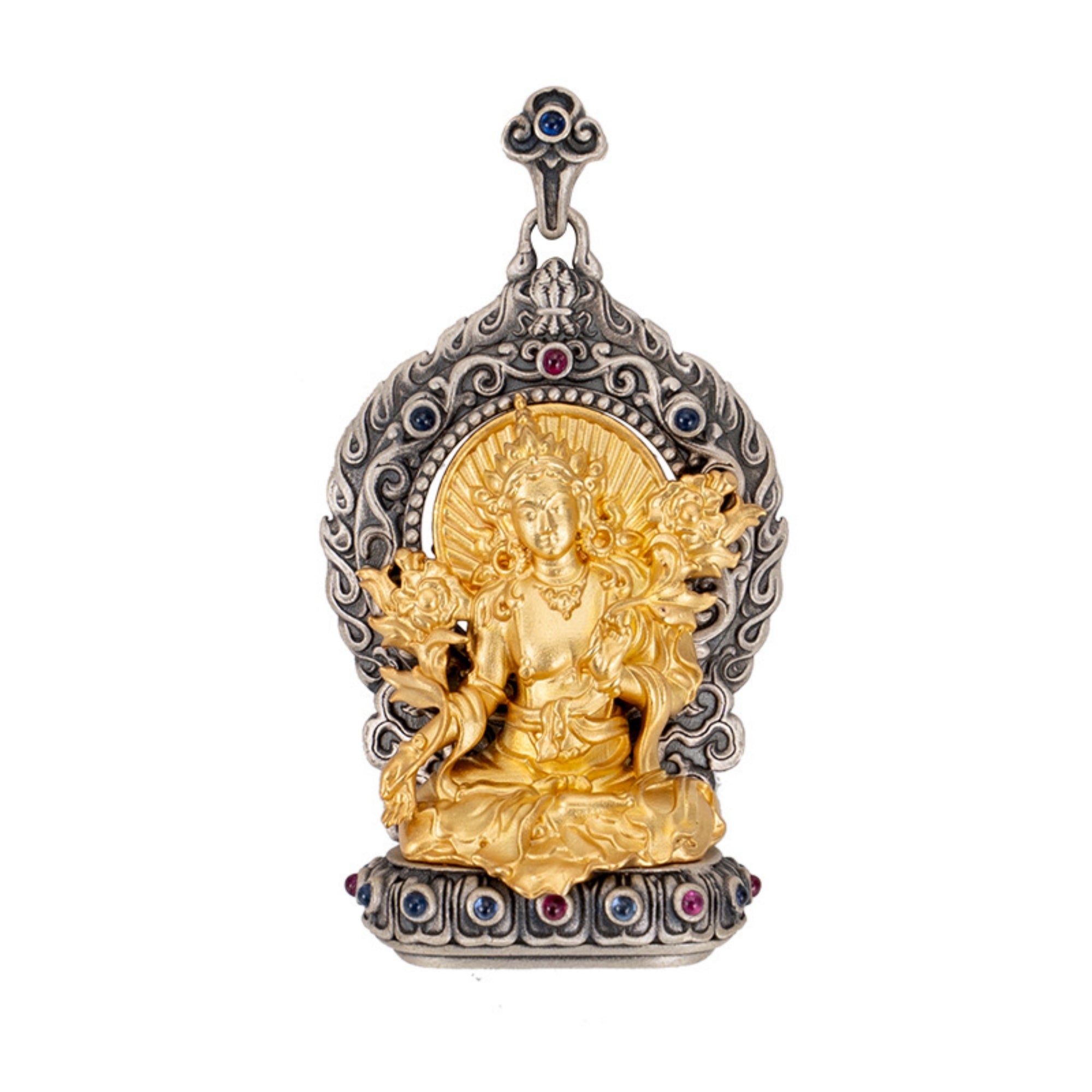 QILING AURA Tibetan Buddhist Green Tara Gemstone Sterling Silver Pendant