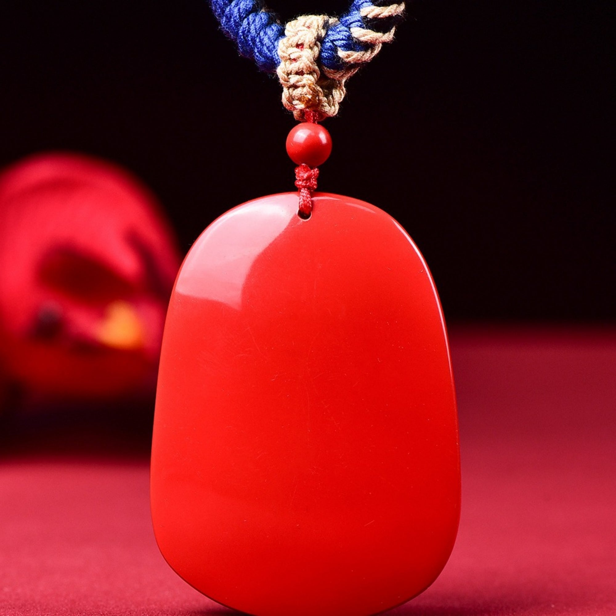 QiLing Aura Hand-Carved Tibetan Dragon Totem Cinnabar Pendant Necklace