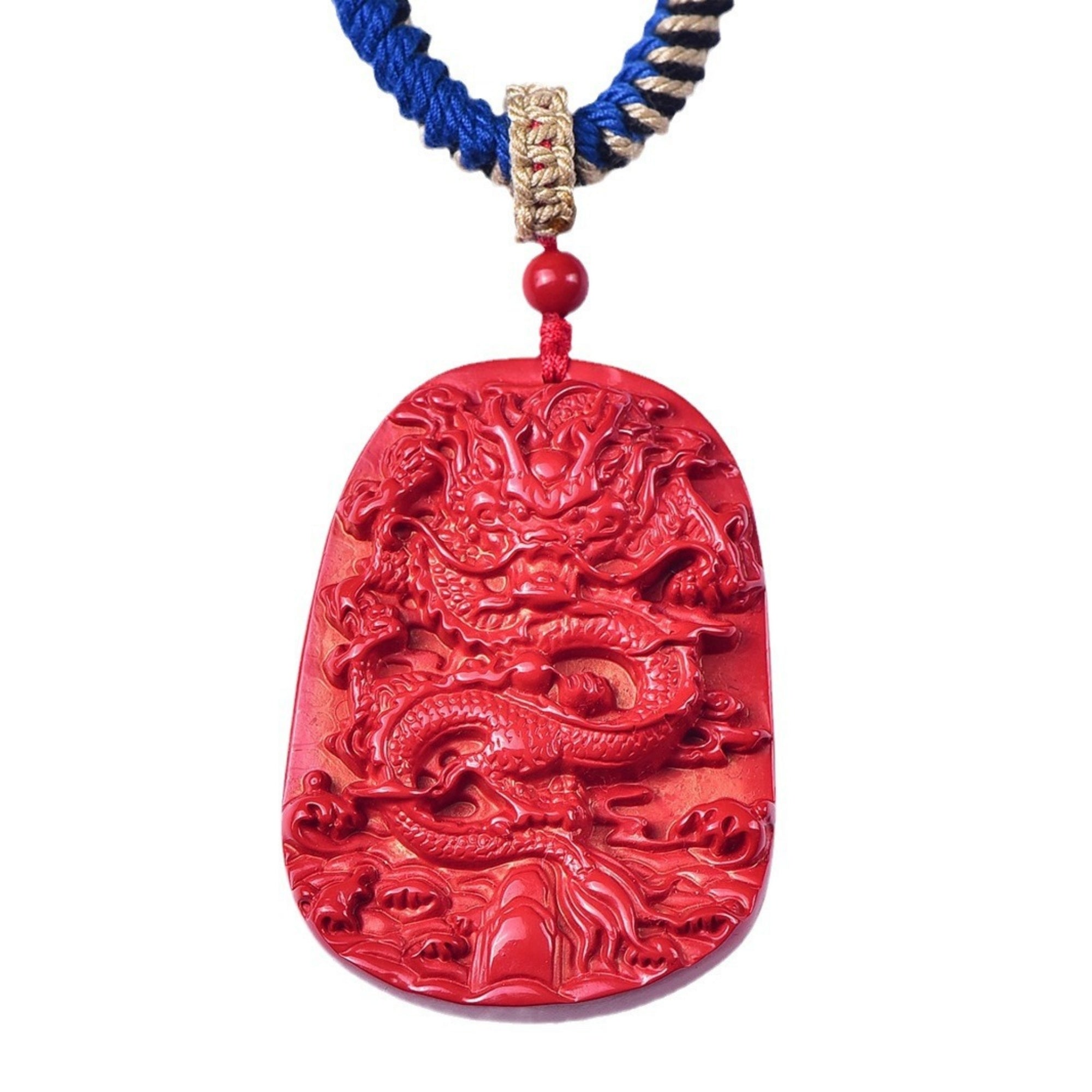 QiLing Aura Hand-Carved Tibetan Dragon Totem Cinnabar Pendant Necklace