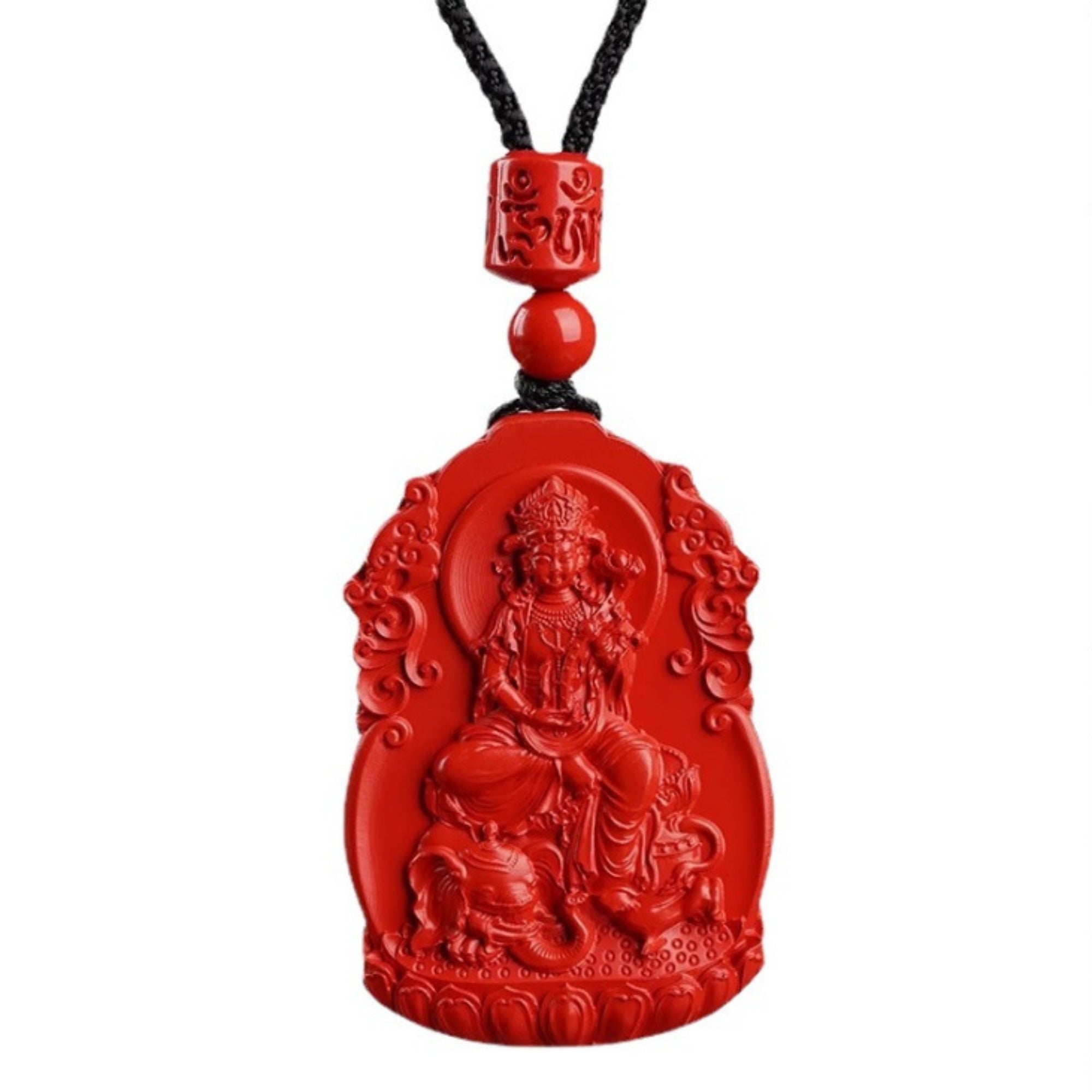 QiLing Aura Hand-Carved Zodiac Buddha Pendant Necklace in Cinnabar