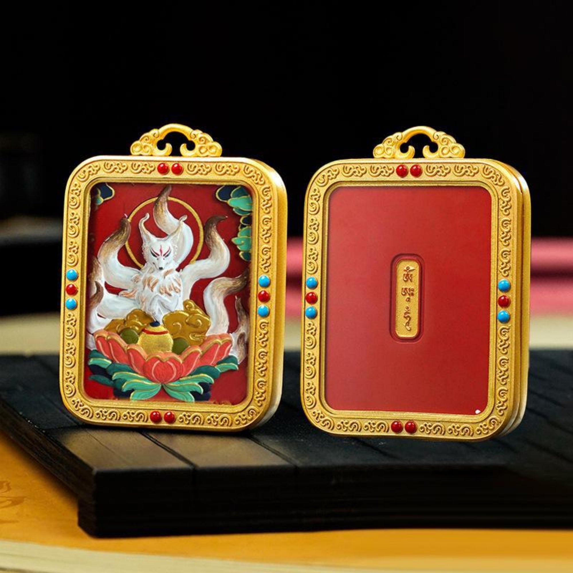 QiLing Aura Hand-Painted Tibetan Buddhist Brass Cinnabar Pendant Necklace