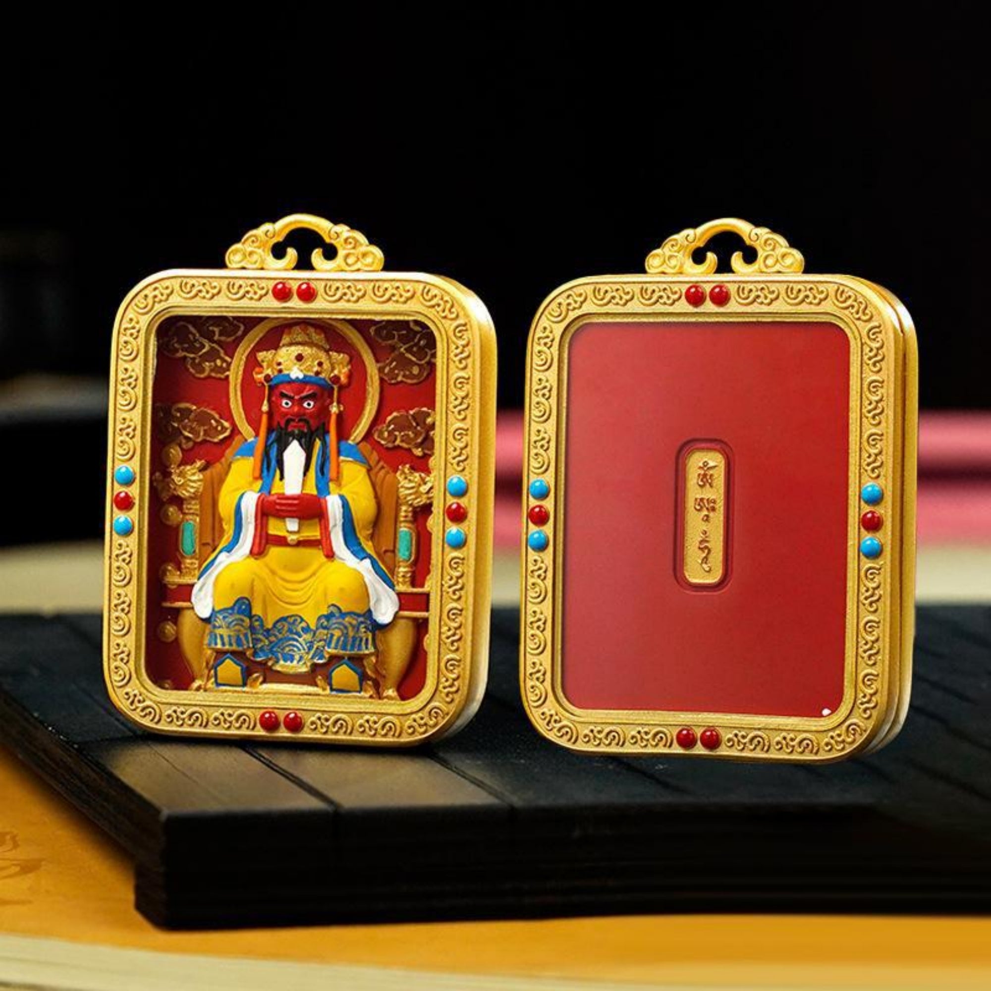QiLing Aura Hand-Painted Tibetan Buddhist Brass Cinnabar Pendant Necklace