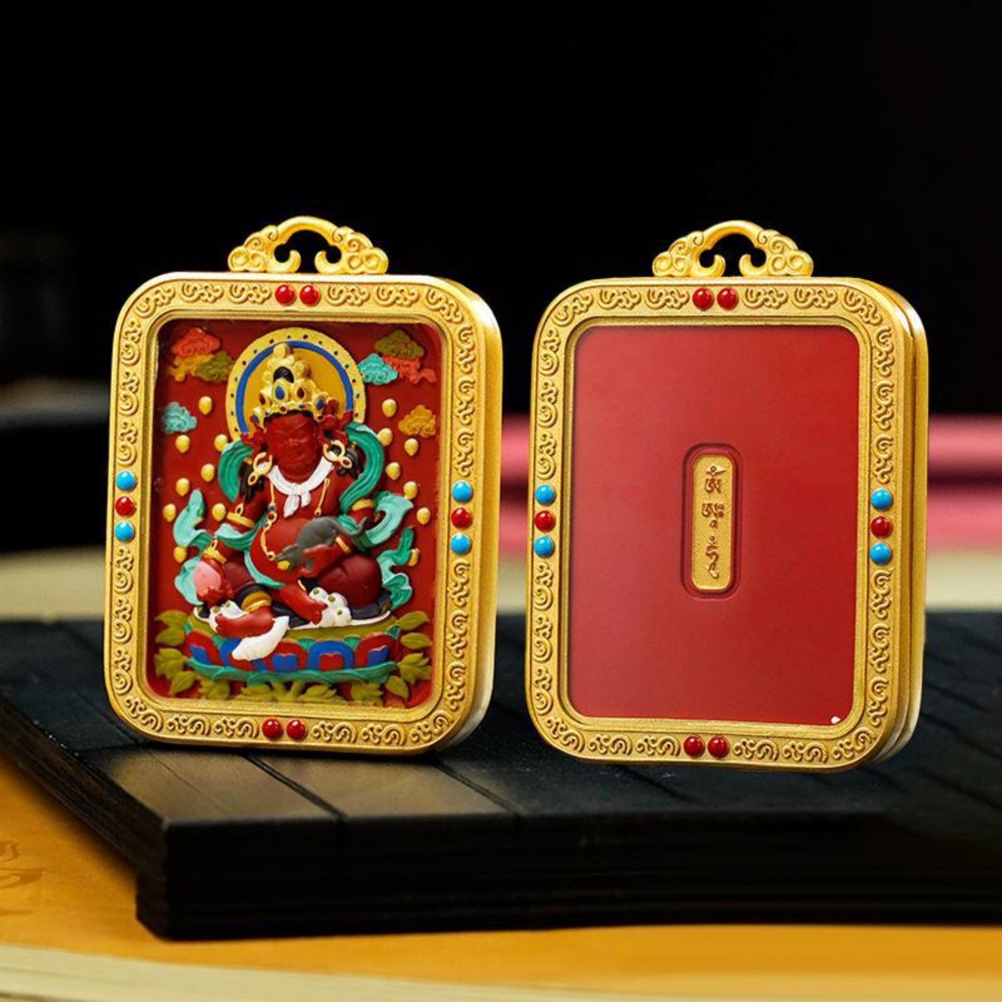 QiLing Aura Hand-Painted Tibetan Buddhist Brass Cinnabar Pendant Necklace