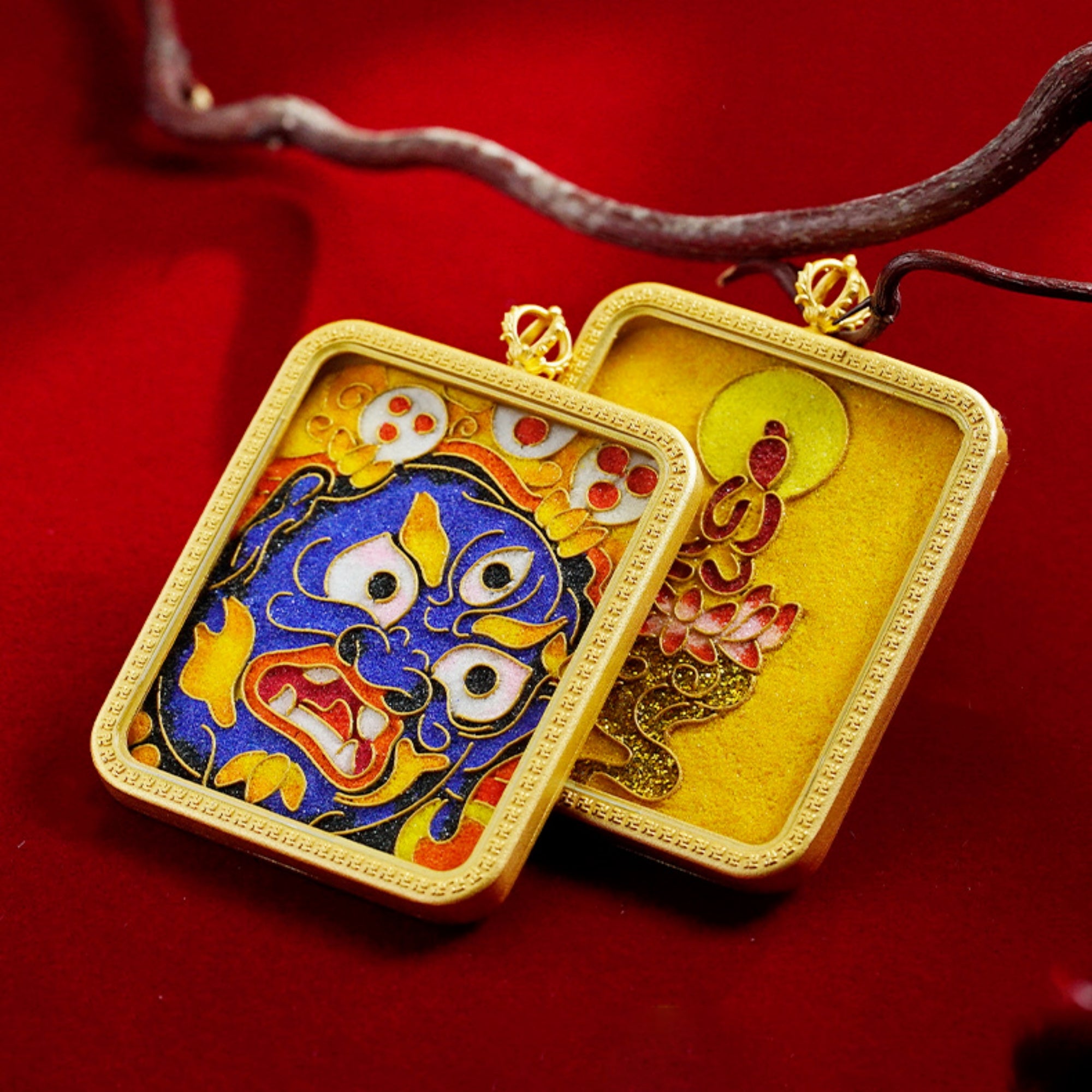 QiLing Aura Tibetan Cloisonné Enamel Copper Thangka Pendant Necklace