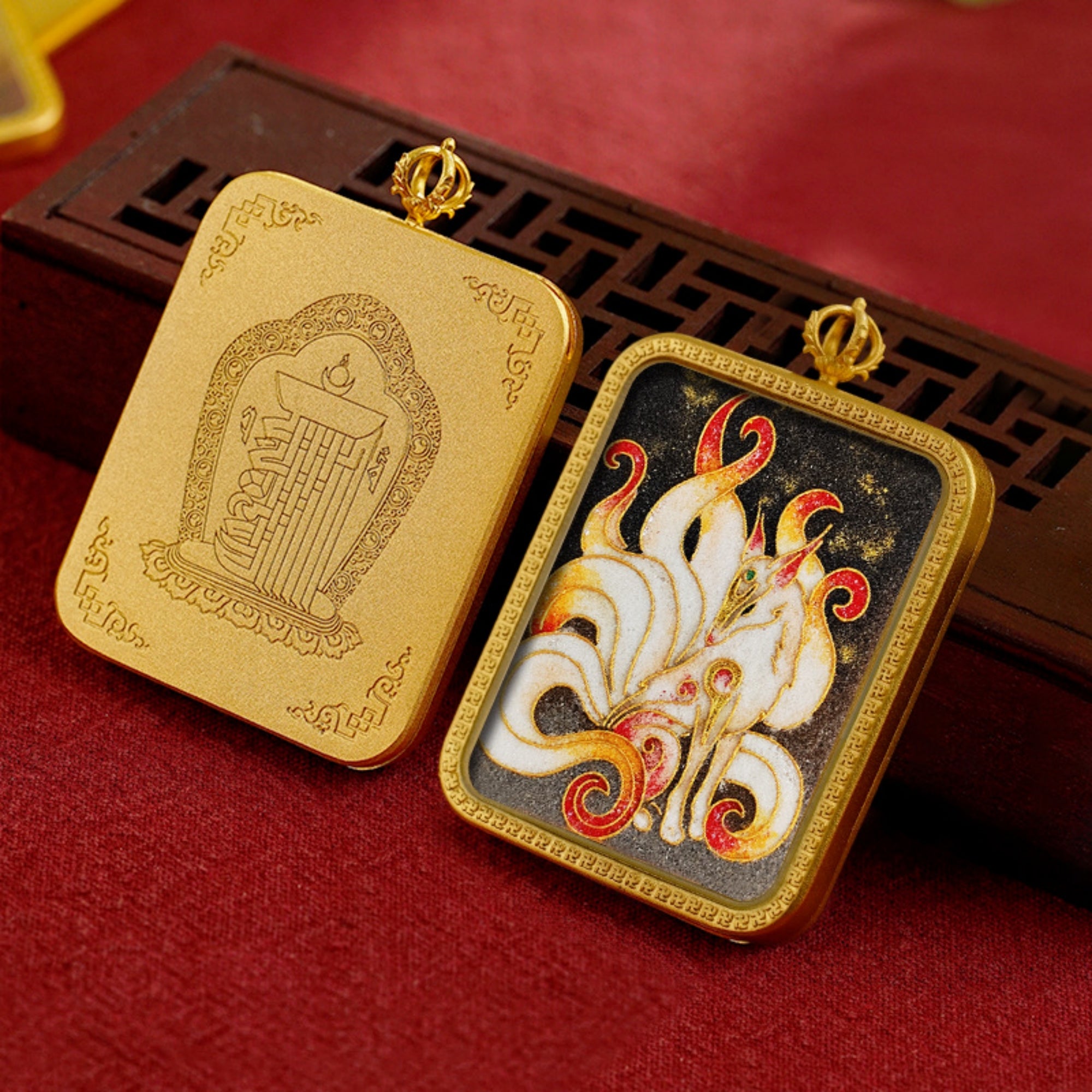 QiLing Aura Tibetan Cloisonné Enamel Copper Thangka Pendant Necklace