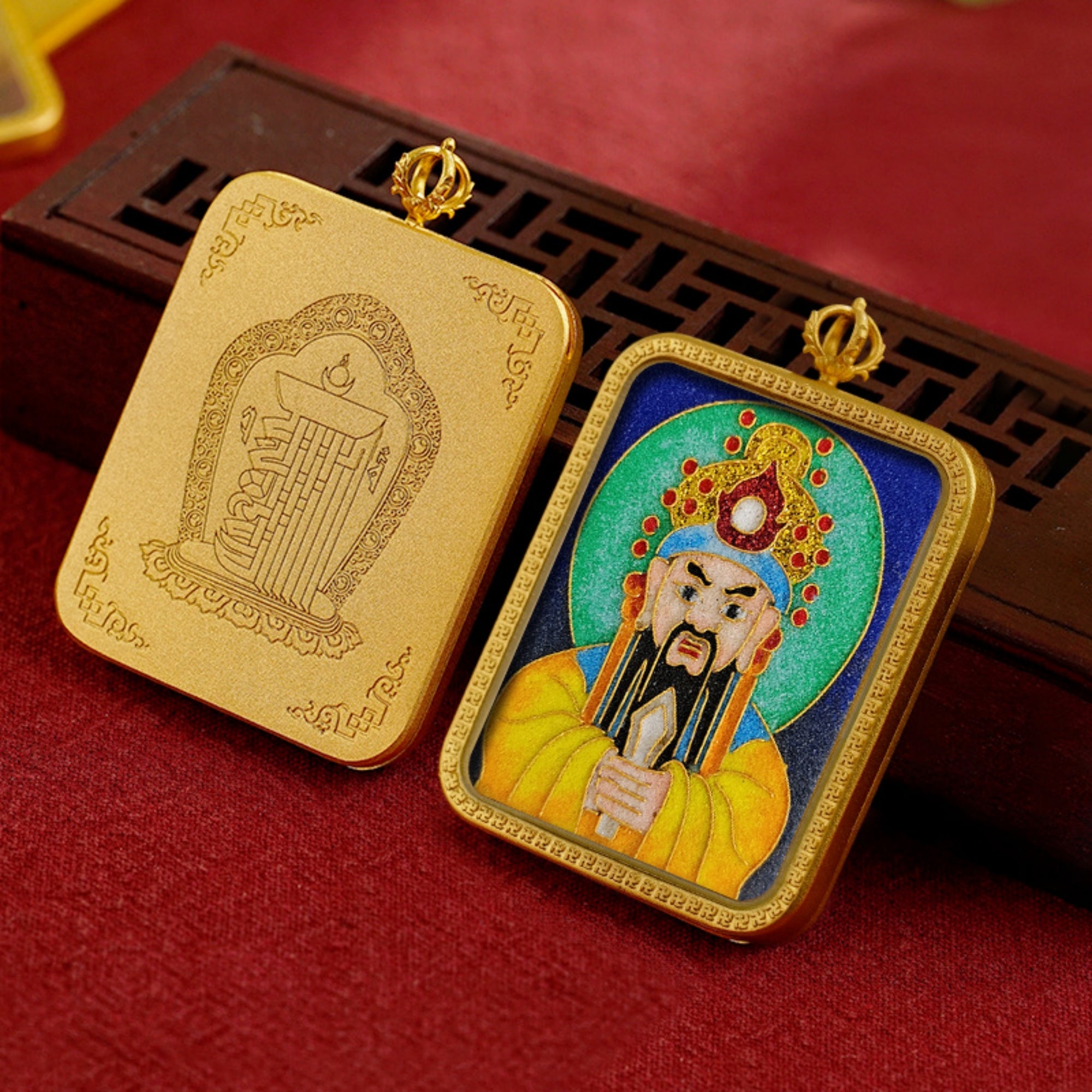 QiLing Aura Tibetan Cloisonné Enamel Copper Thangka Pendant Necklace