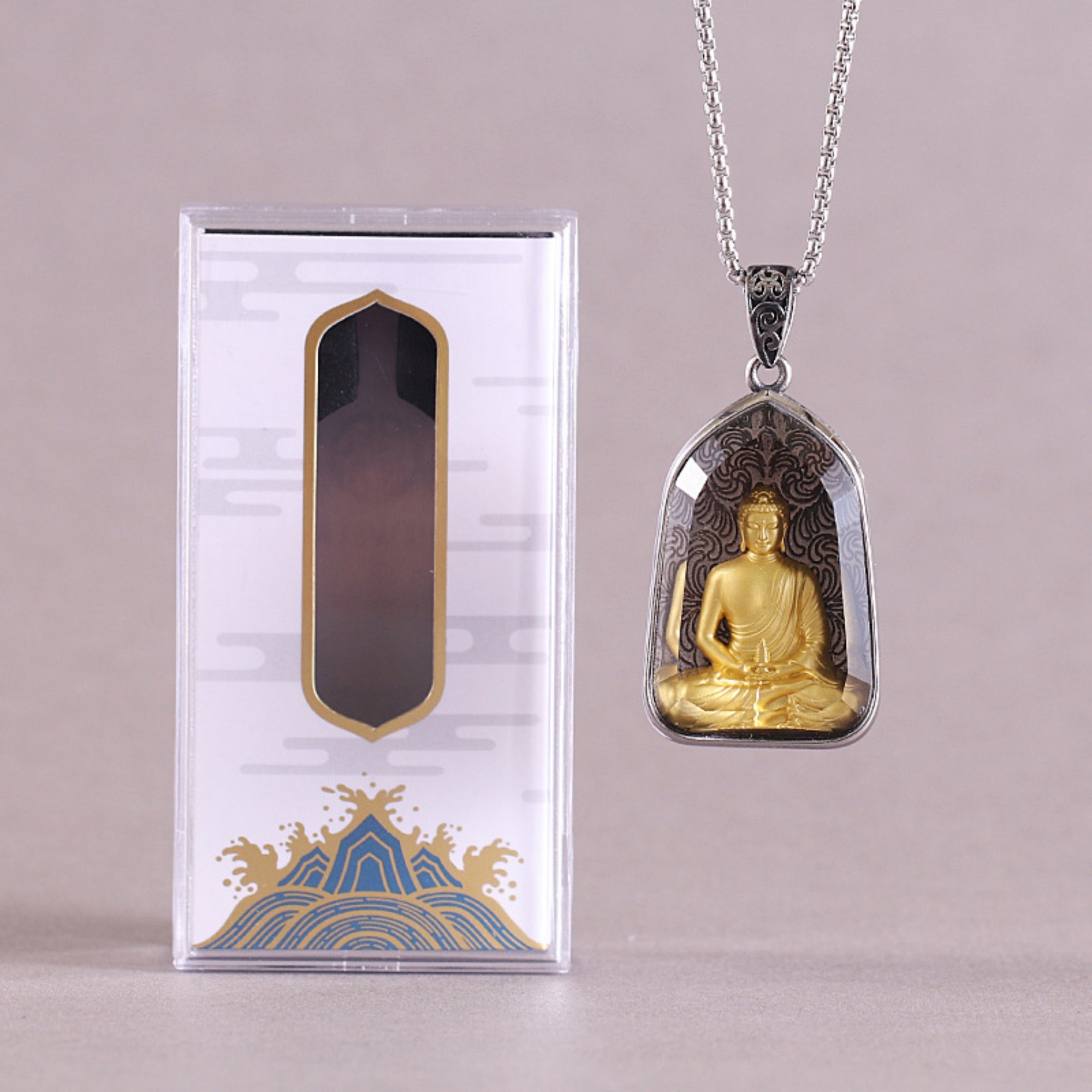 QiLing Aura Tibetan Crystal Buddha Pendant Necklace