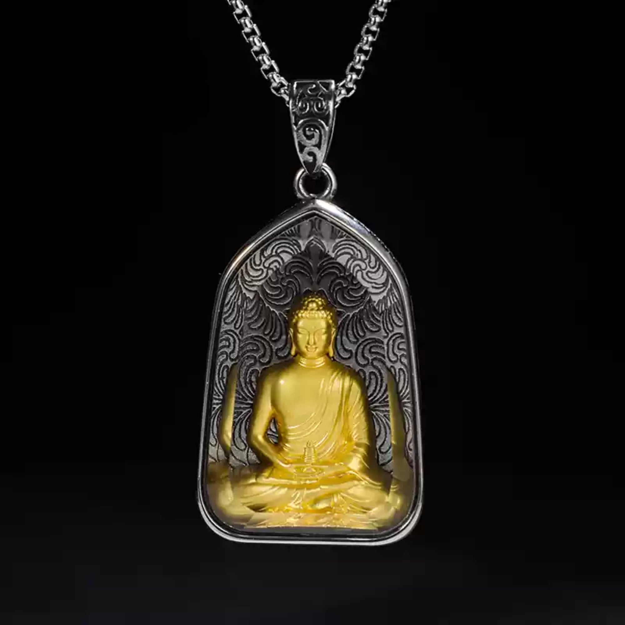 QiLing Aura Tibetan Crystal Buddha Pendant Necklace