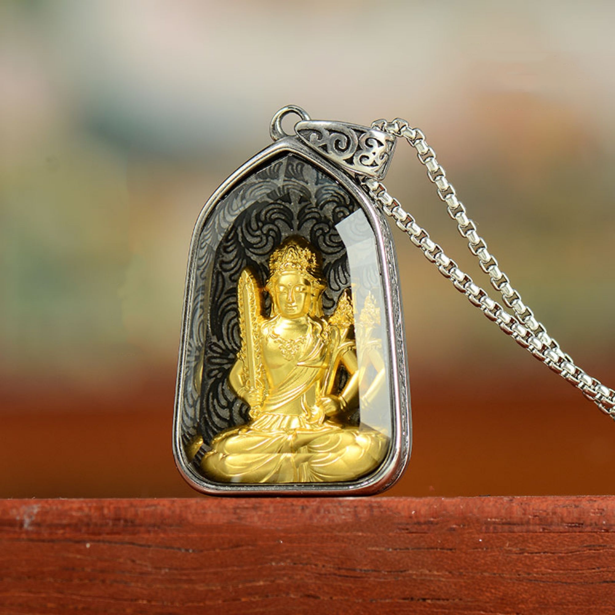 QiLing Aura Tibetan Crystal Buddha Pendant Necklace