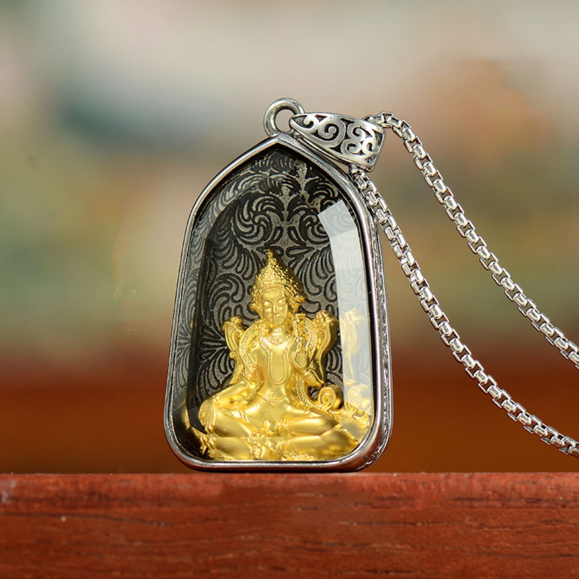 QiLing Aura Tibetan Crystal Buddha Pendant Necklace