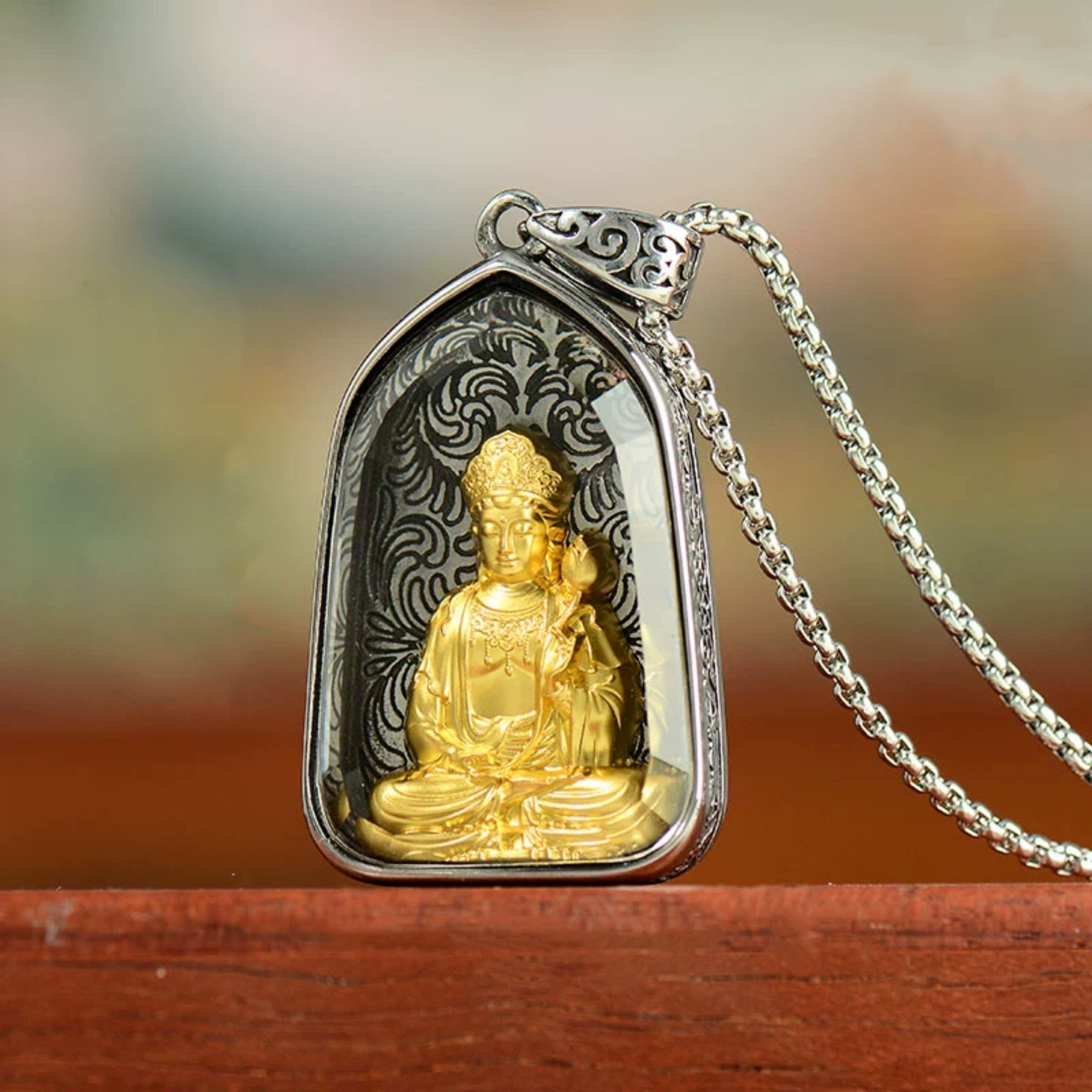 QiLing Aura Tibetan Crystal Buddha Pendant Necklace