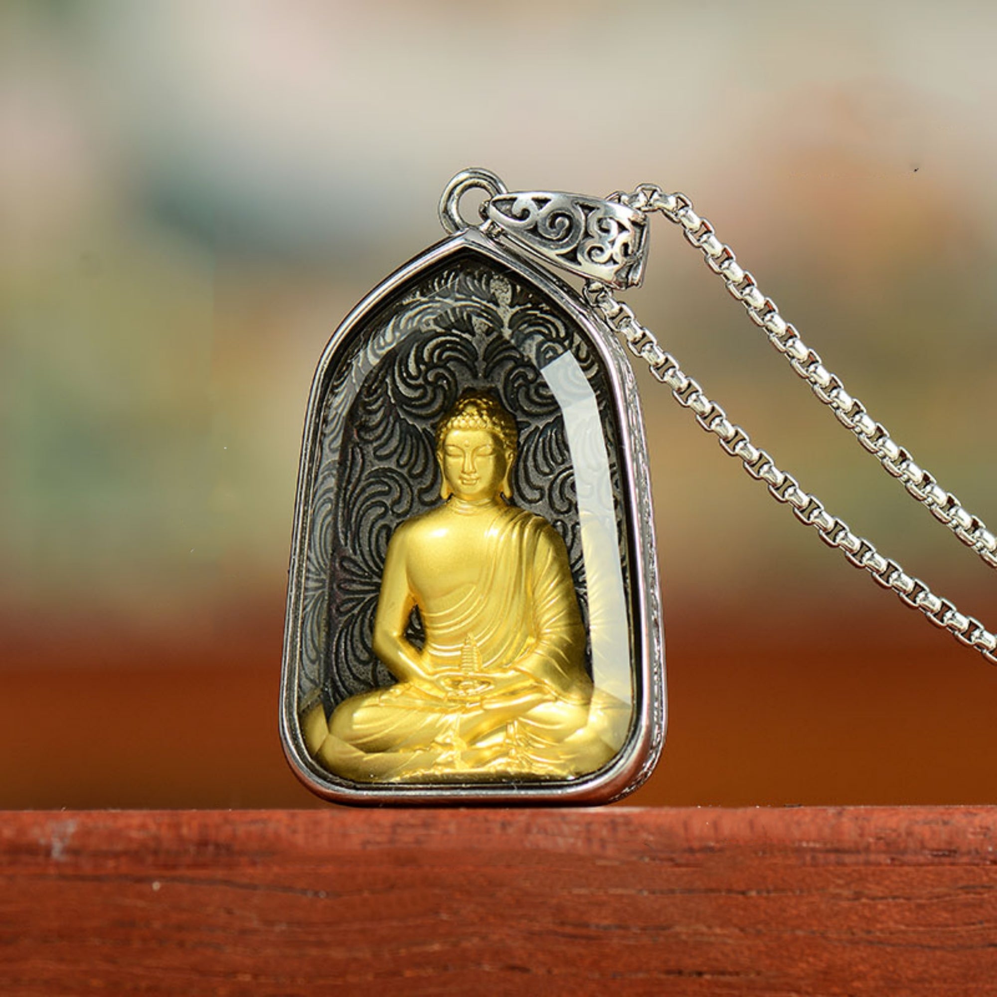 QiLing Aura Tibetan Crystal Buddha Pendant Necklace