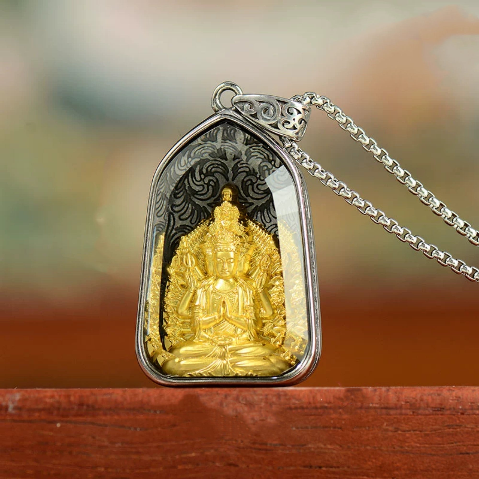 QiLing Aura Tibetan Crystal Buddha Pendant Necklace