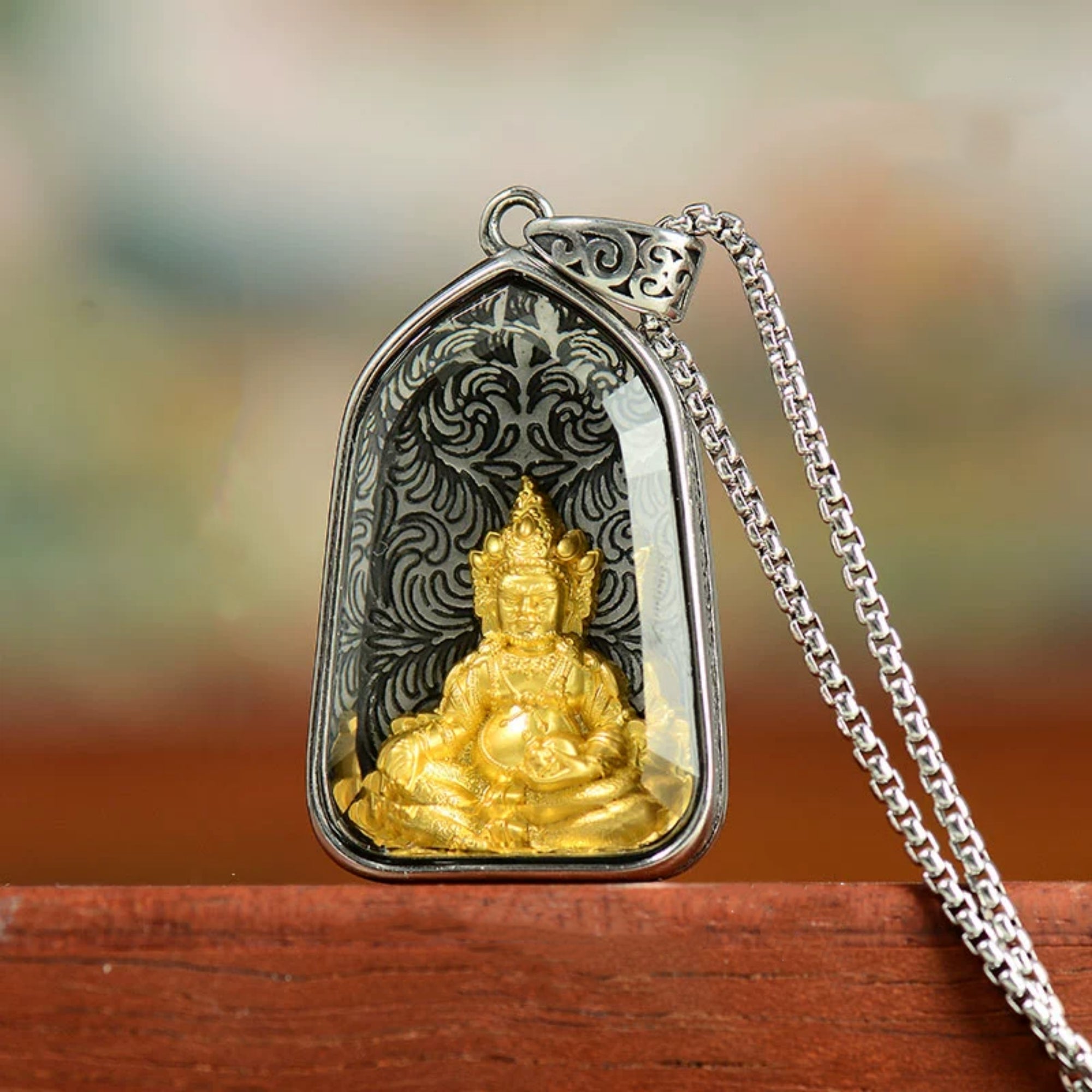 QiLing Aura Tibetan Crystal Buddha Pendant Necklace
