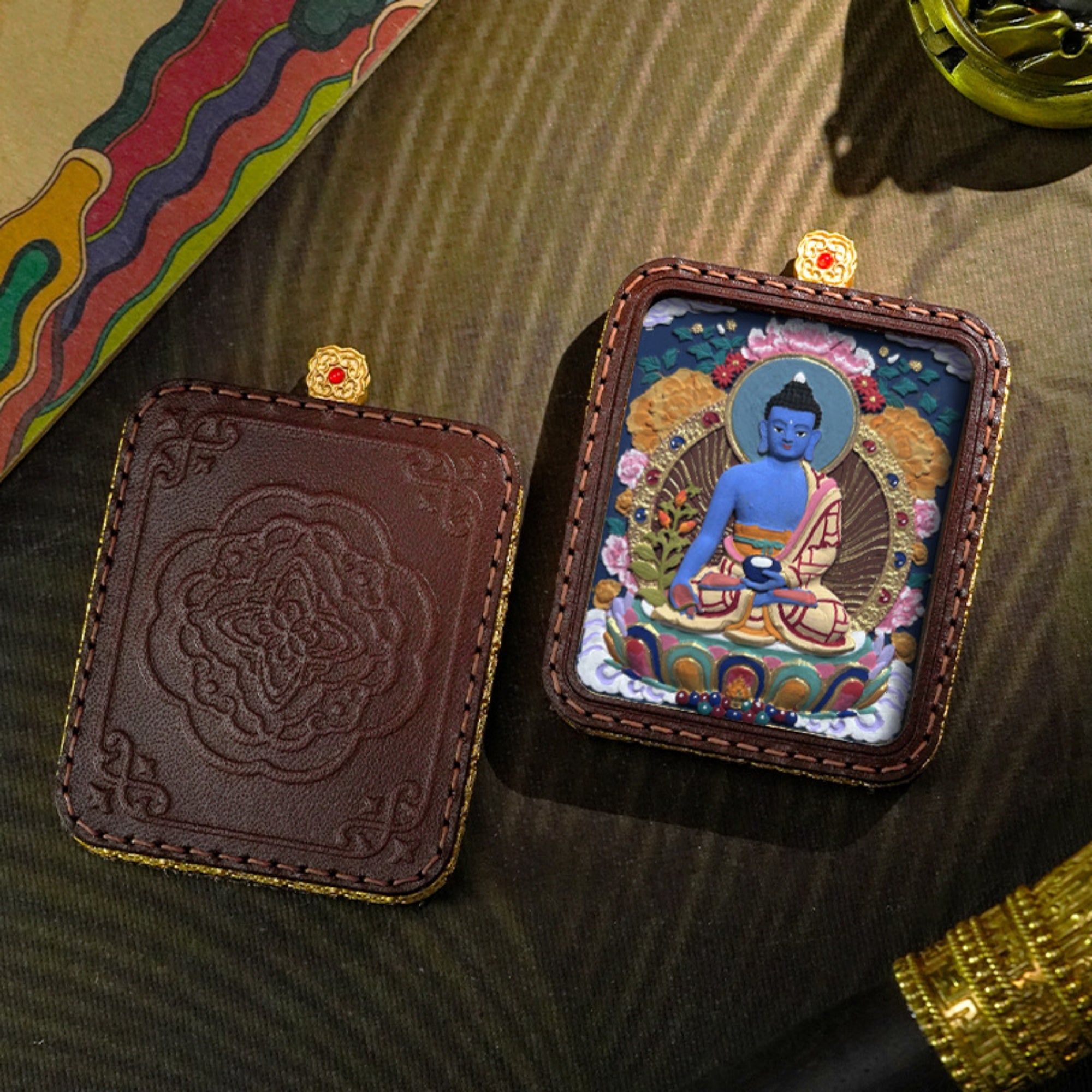 QiLing Aura Tibetan Hand-Painted 3D Thangka Buddha Pendant Necklace
