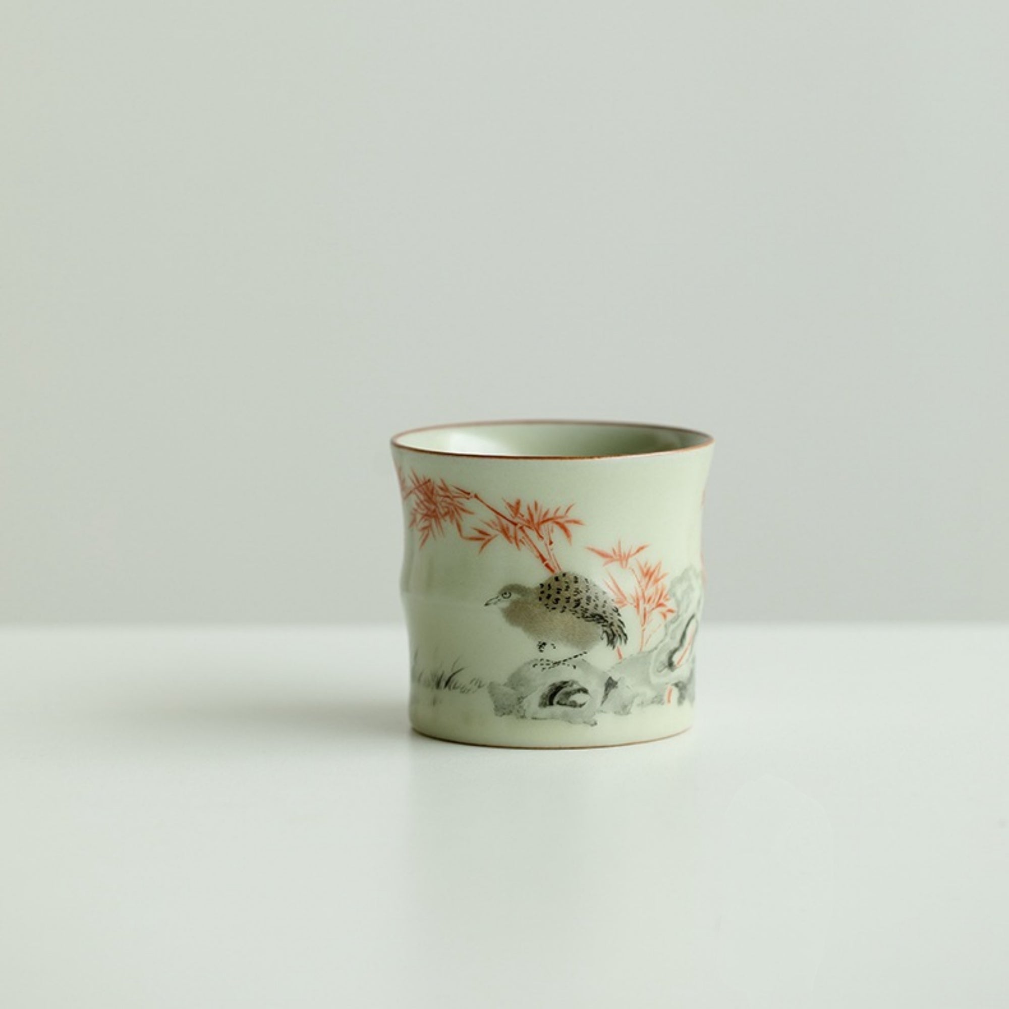 QiLing Aura Handmade Bamboo-Shaped Ru Kiln Ceramic Tea Cup