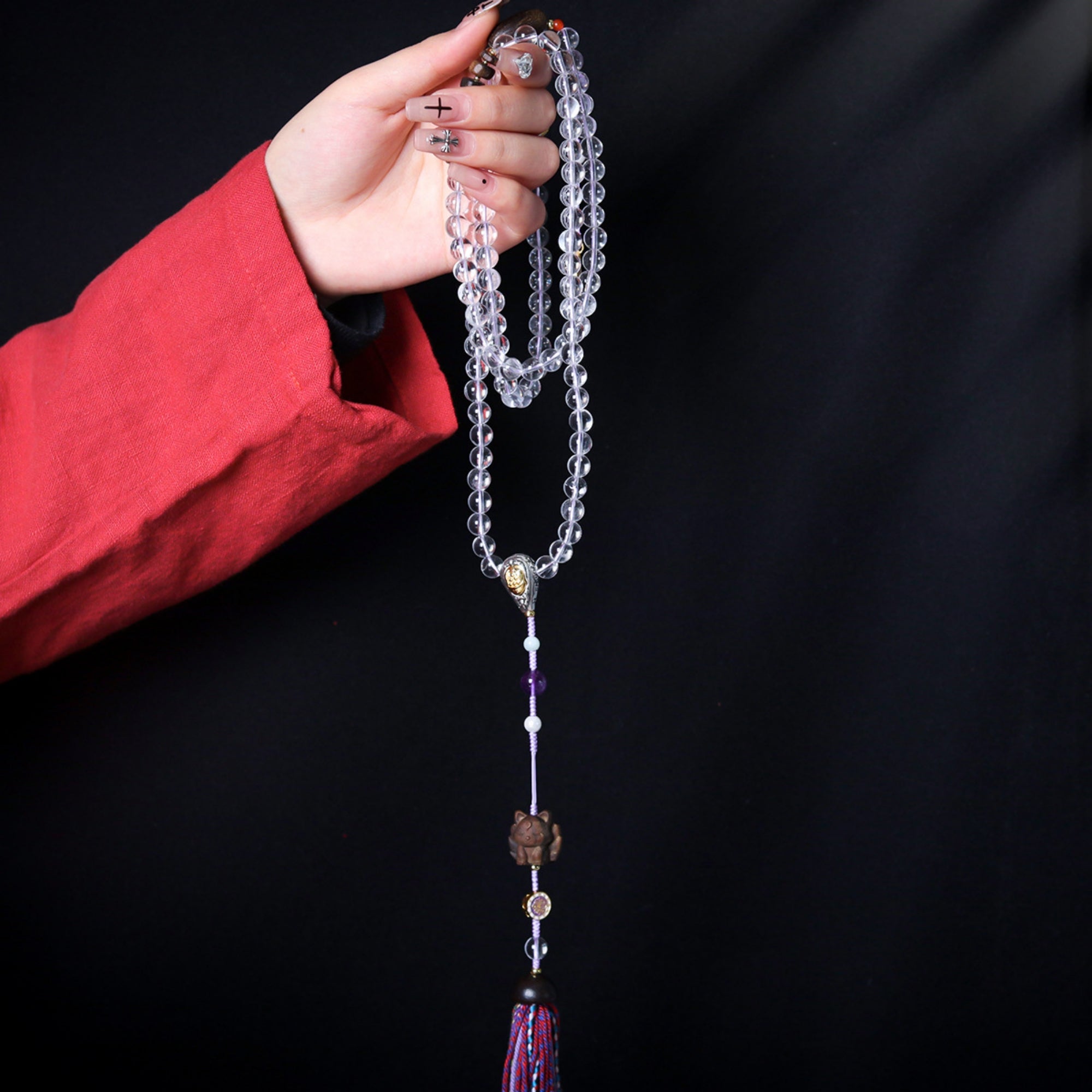 Sacred Kitsune Sandalwood & Crystal Mala Necklace