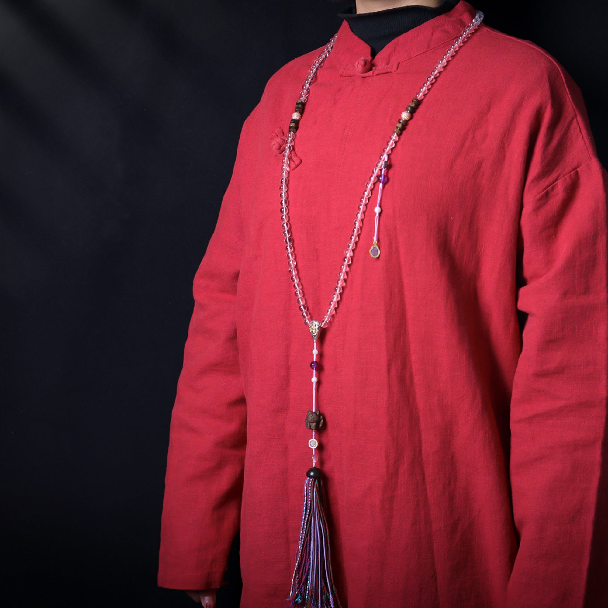 Sacred Kitsune Sandalwood & Crystal Mala Necklace