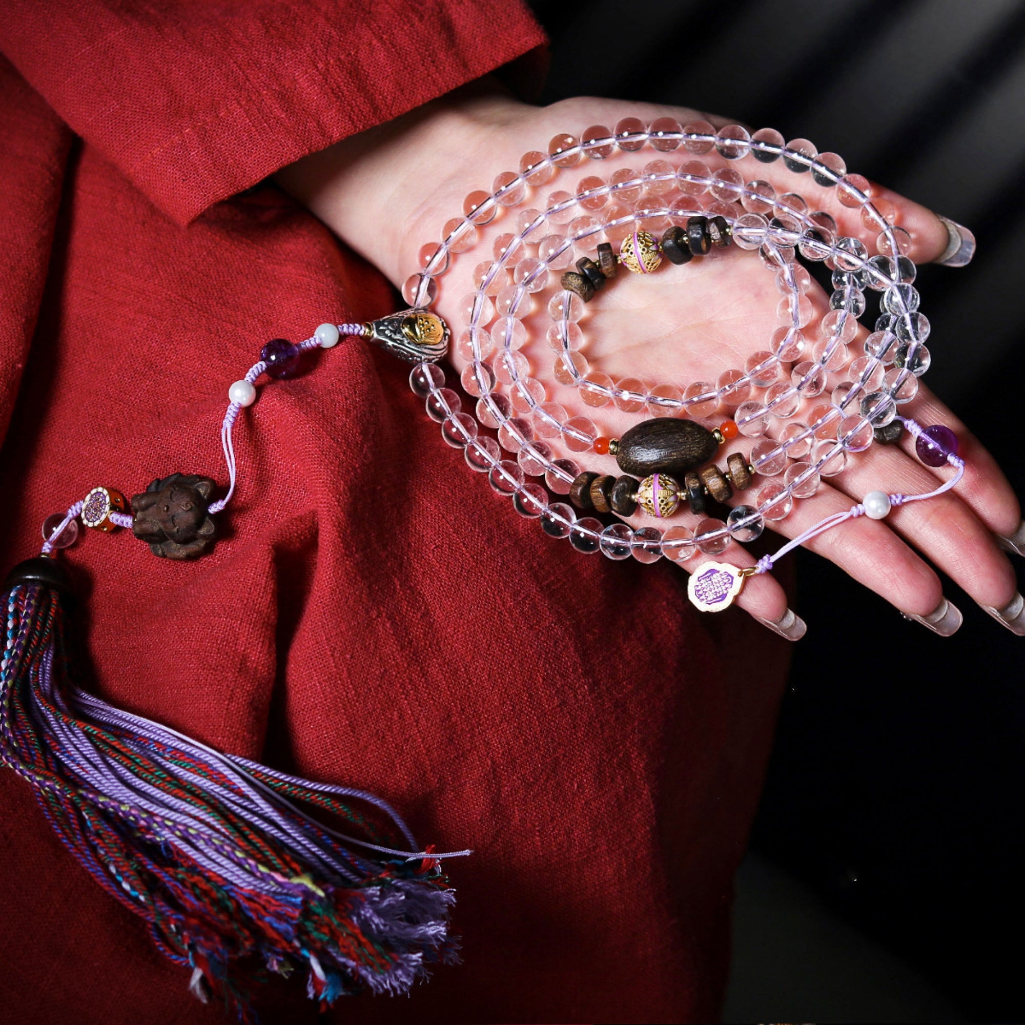 Sacred Kitsune Sandalwood & Crystal Mala Necklace