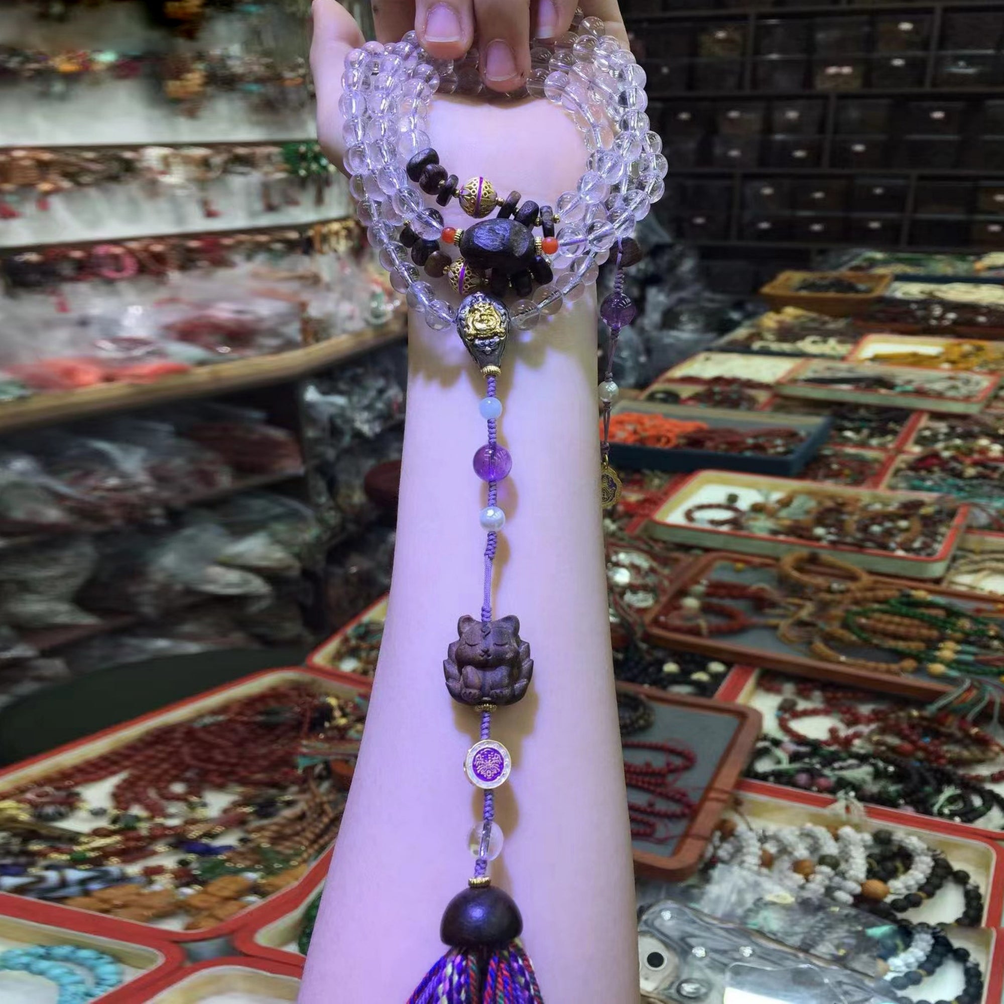 Sacred Kitsune Sandalwood & Crystal Mala Necklace