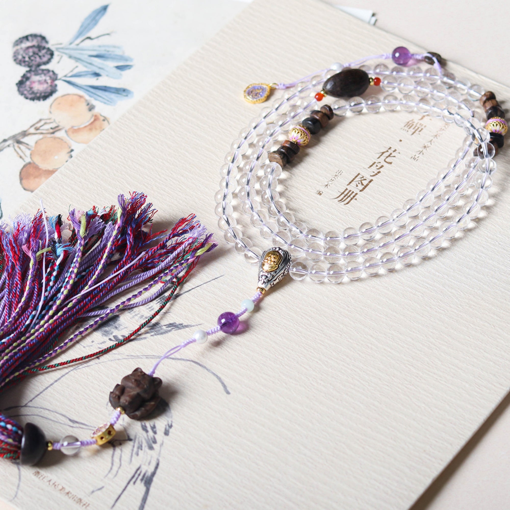Sacred Kitsune Sandalwood & Crystal Mala Necklace