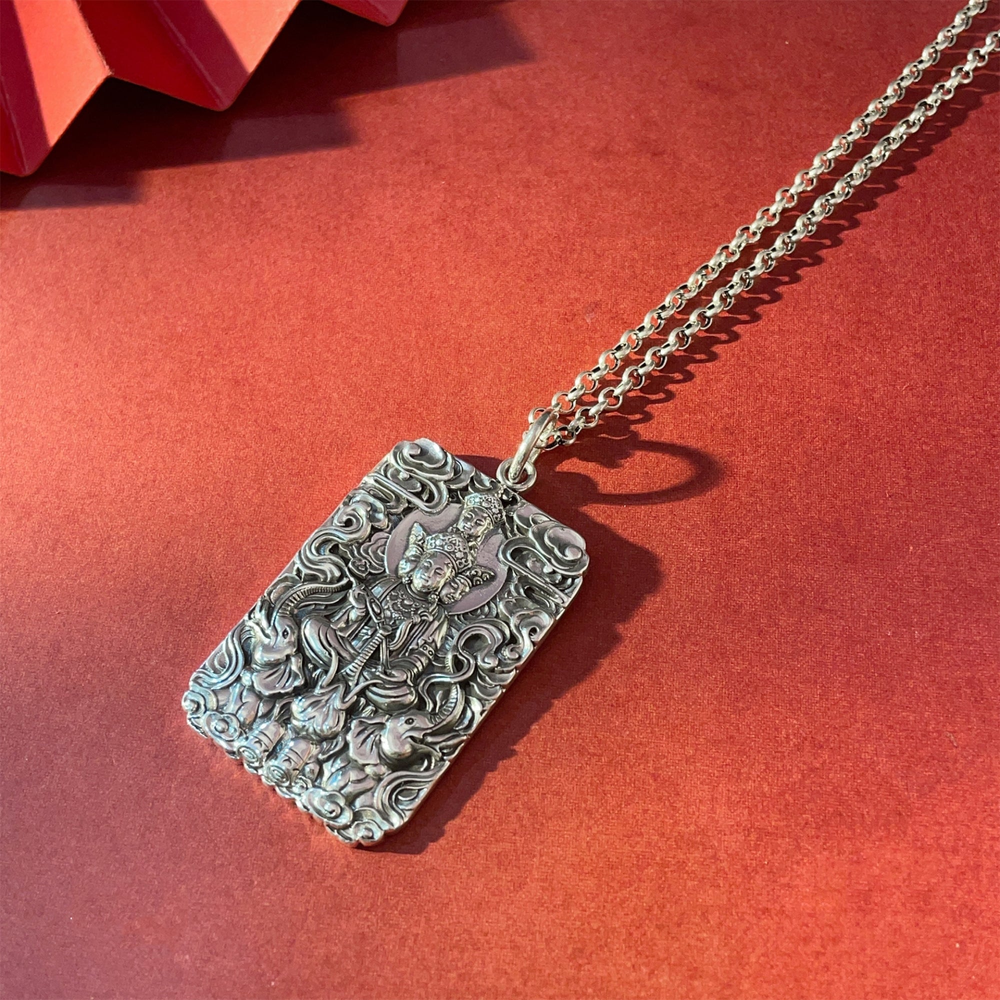 Six-Syllable Mantra Guardian Buddha Silver Pendant Necklace
