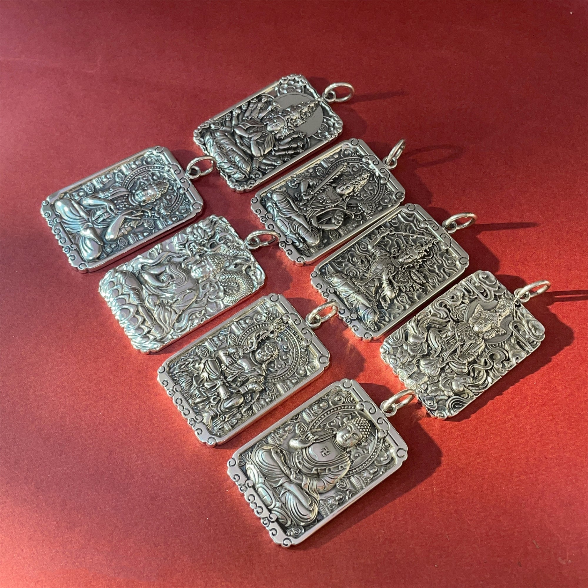 Six-Syllable Mantra Guardian Buddha Silver Pendant Necklace