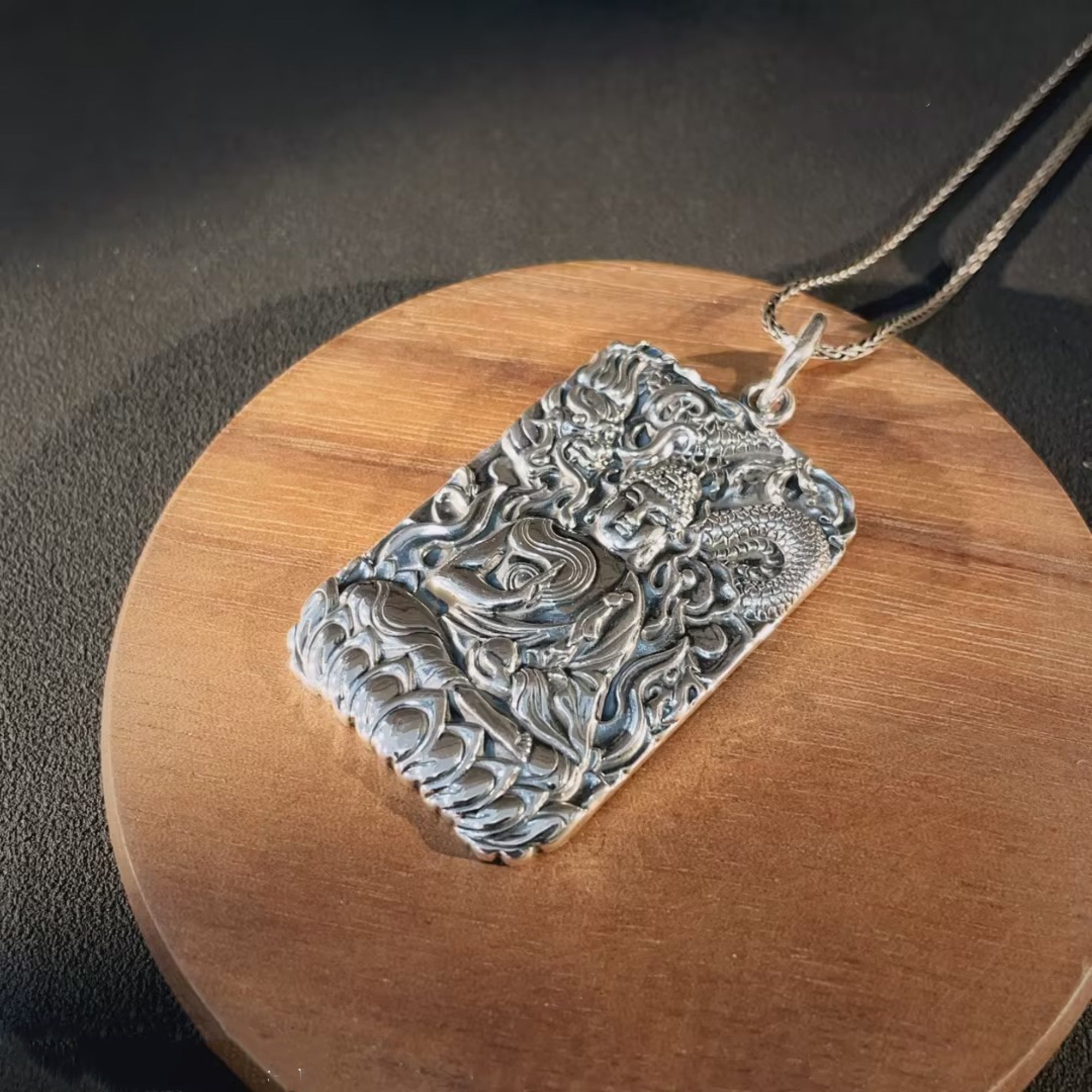 Six-Syllable Mantra Guardian Buddha Silver Pendant Necklace