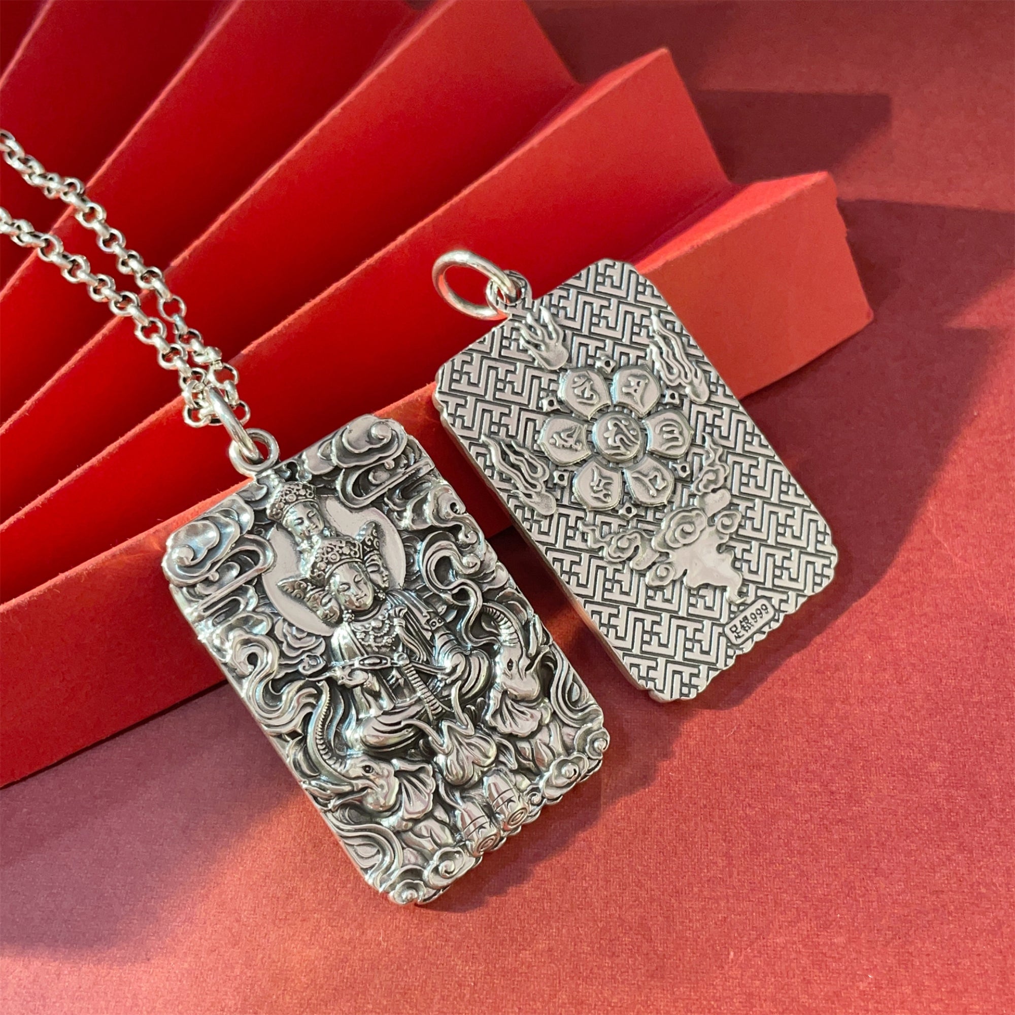 Six-Syllable Mantra Guardian Buddha Silver Pendant Necklace