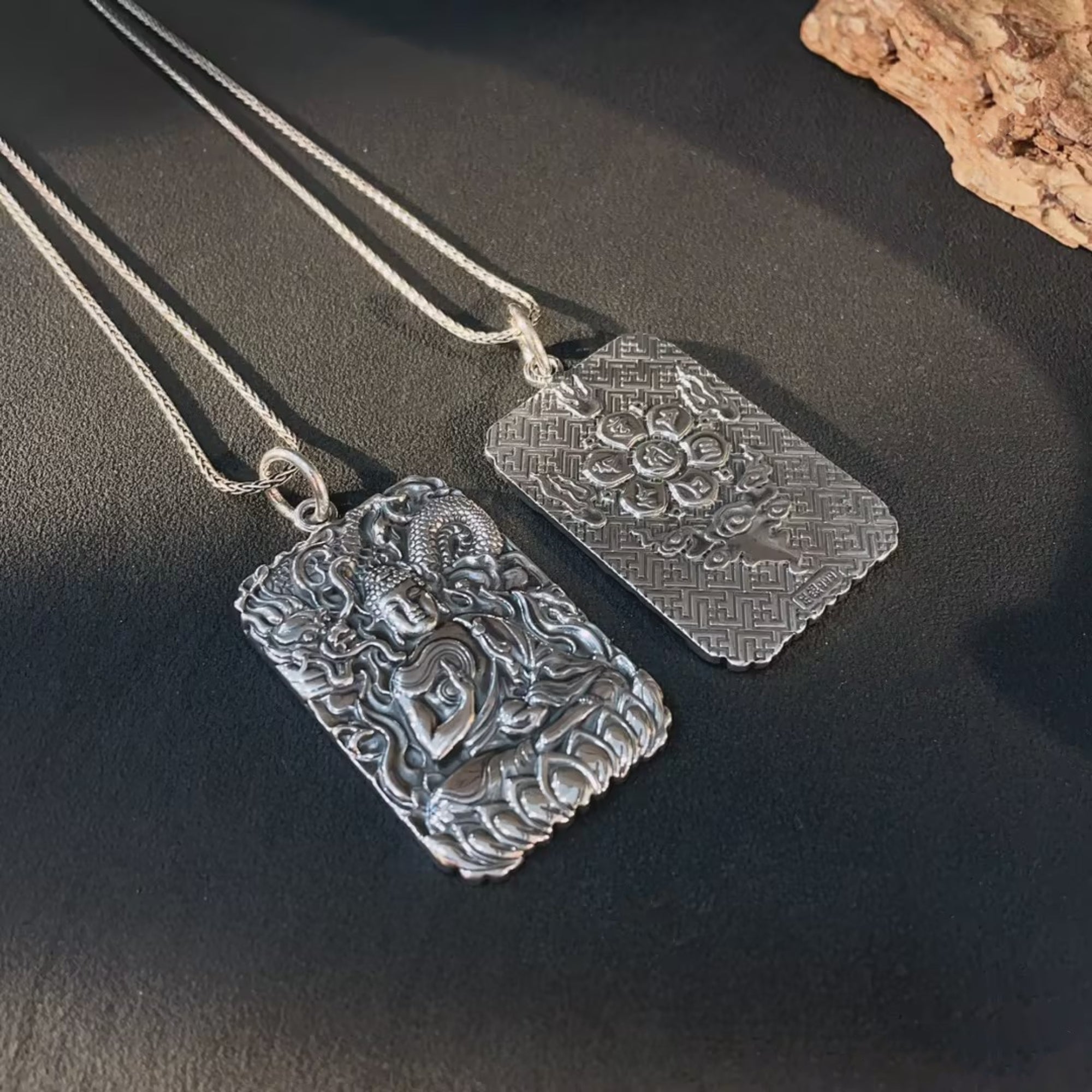 Six-Syllable Mantra Guardian Buddha Silver Pendant Necklace