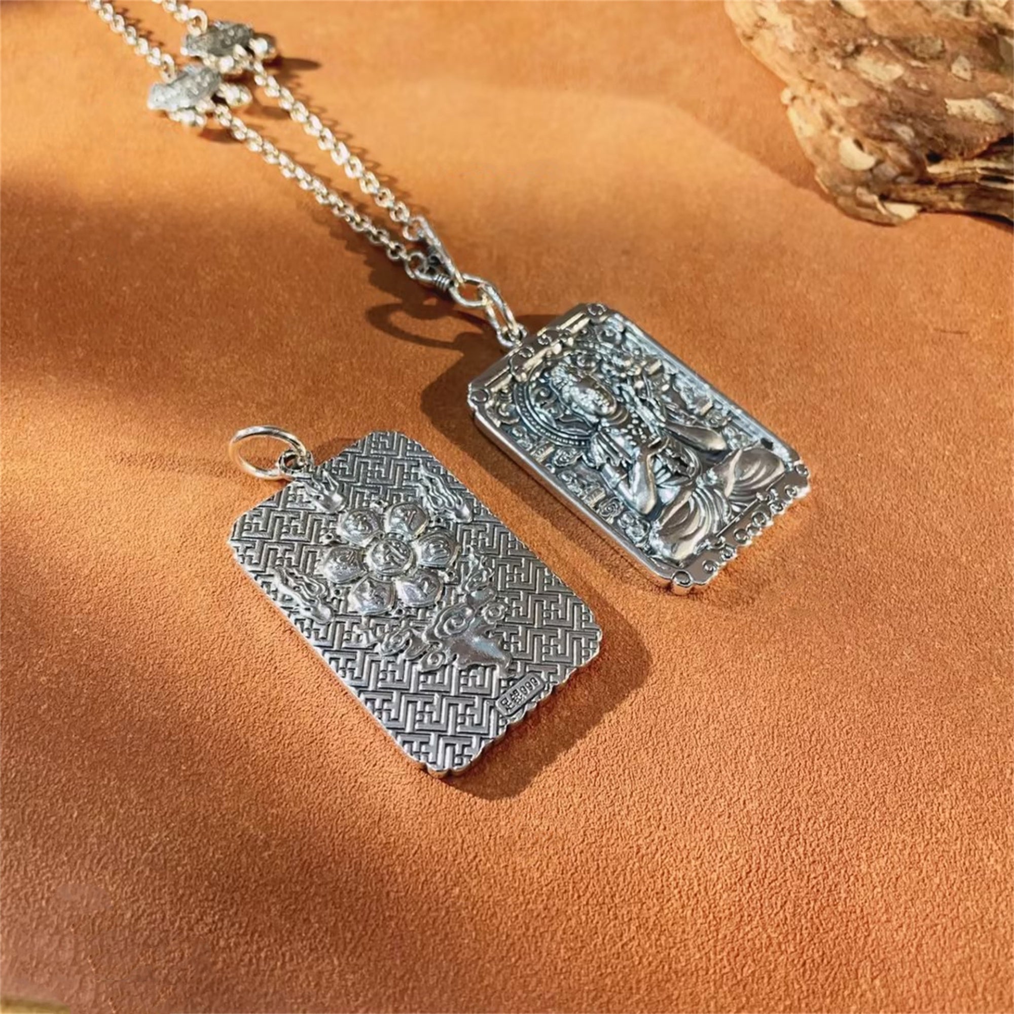 Six-Syllable Mantra Guardian Buddha Silver Pendant Necklace