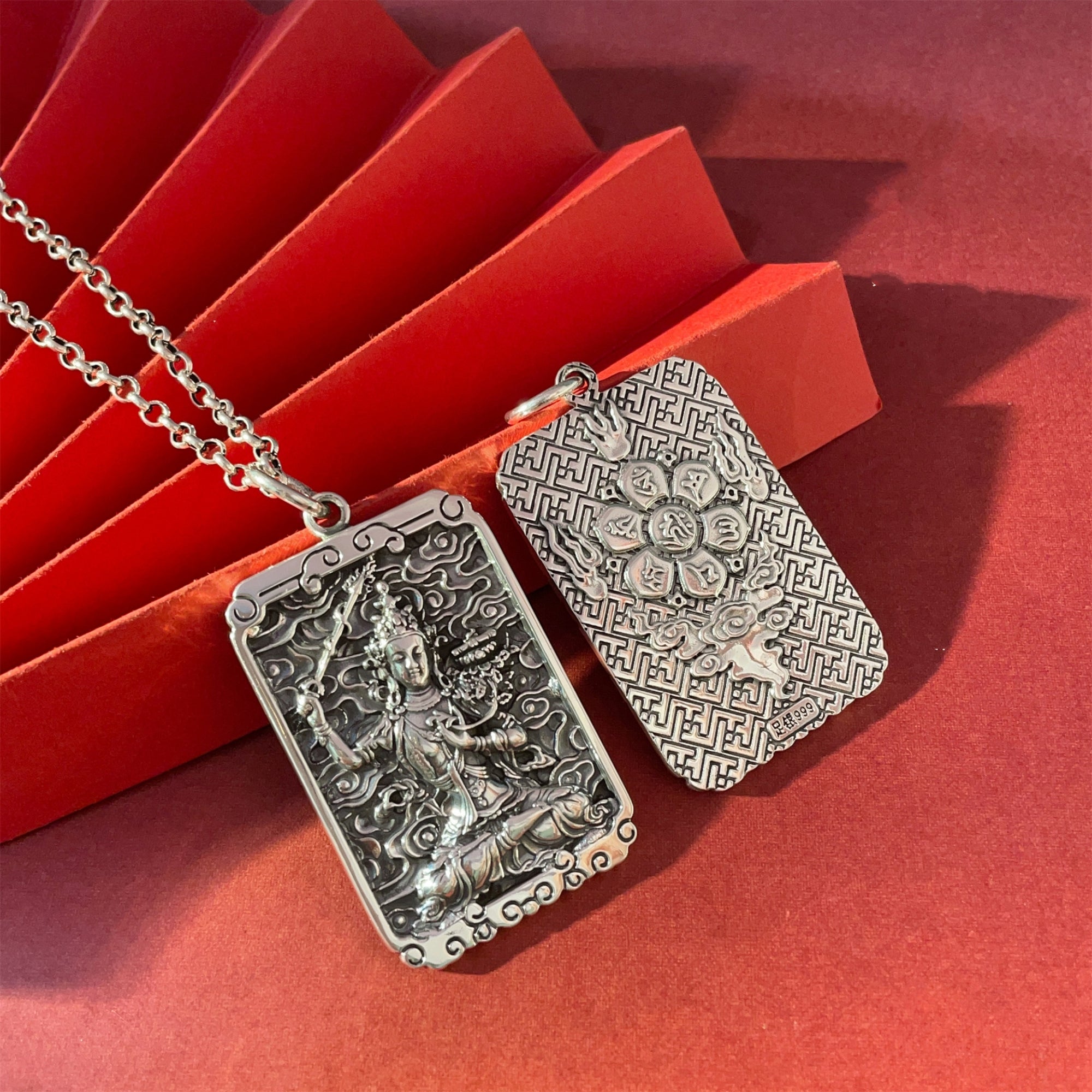 Six-Syllable Mantra Guardian Buddha Silver Pendant Necklace