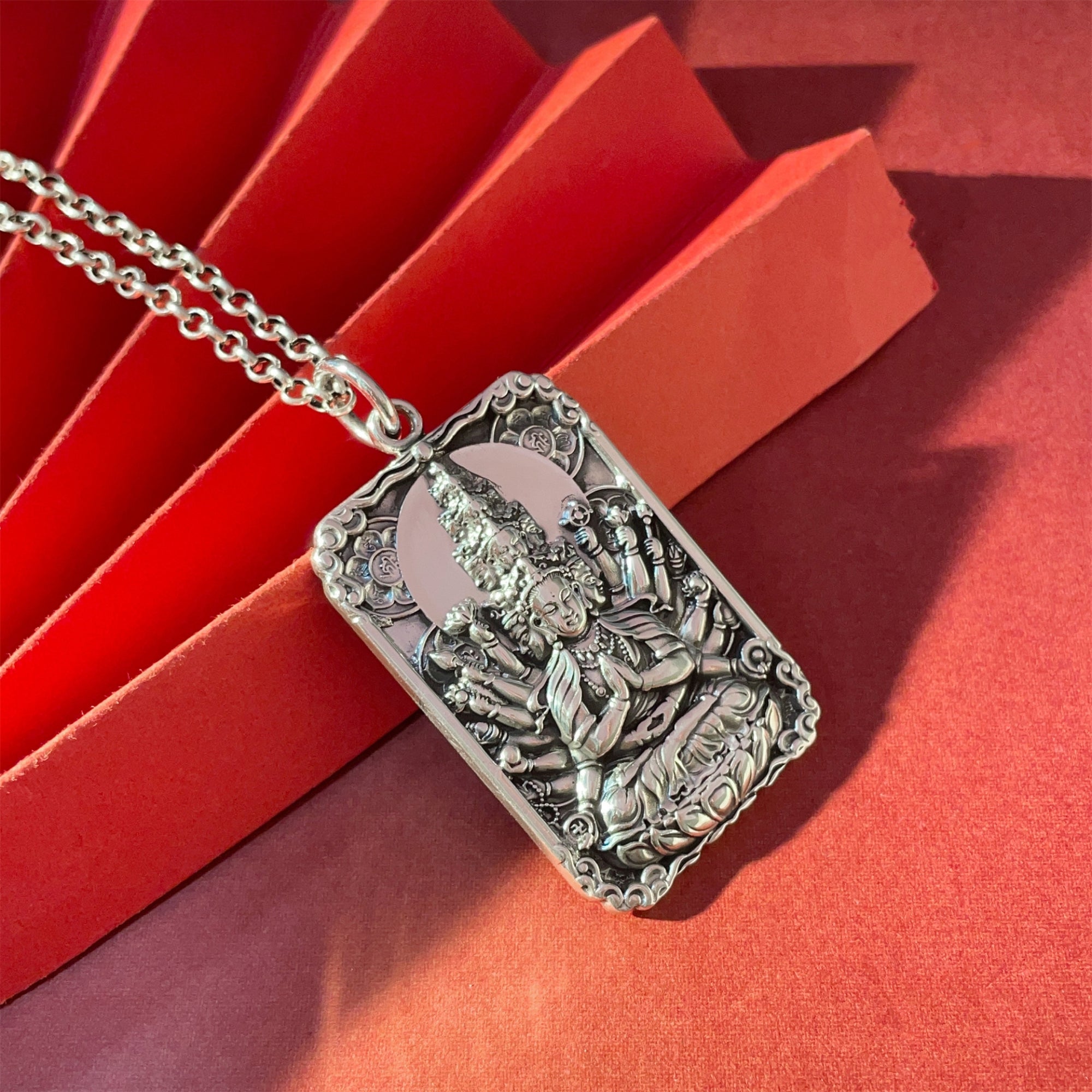 Six-Syllable Mantra Guardian Buddha Silver Pendant Necklace
