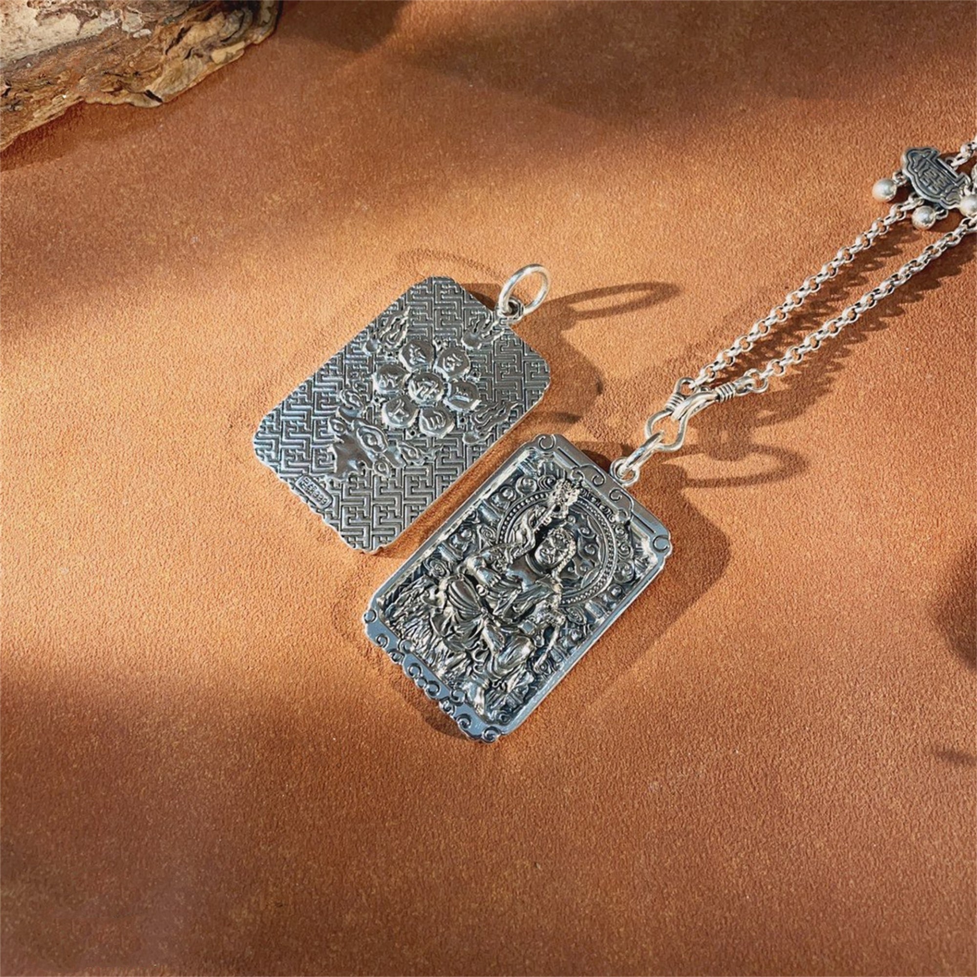 Six-Syllable Mantra Guardian Buddha Silver Pendant Necklace
