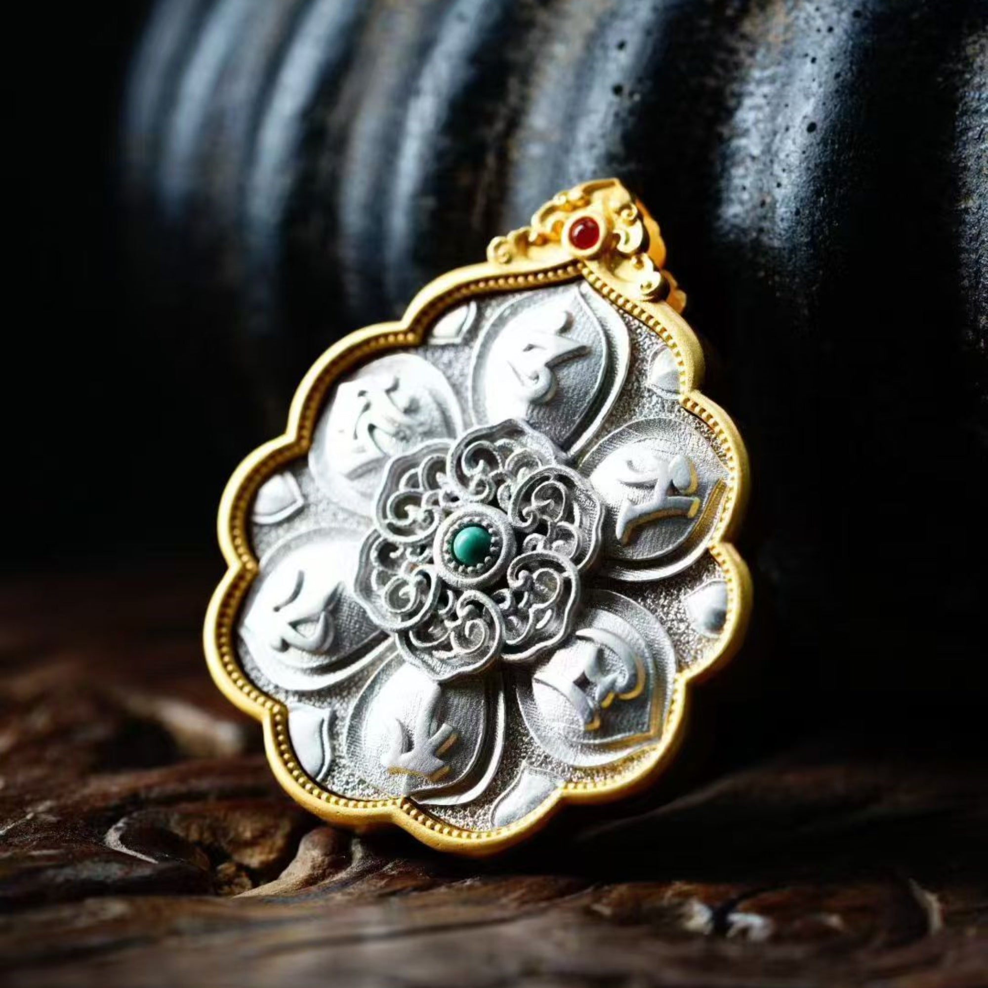 Sterling Silver Amitabha & Mani Mantra Pendant