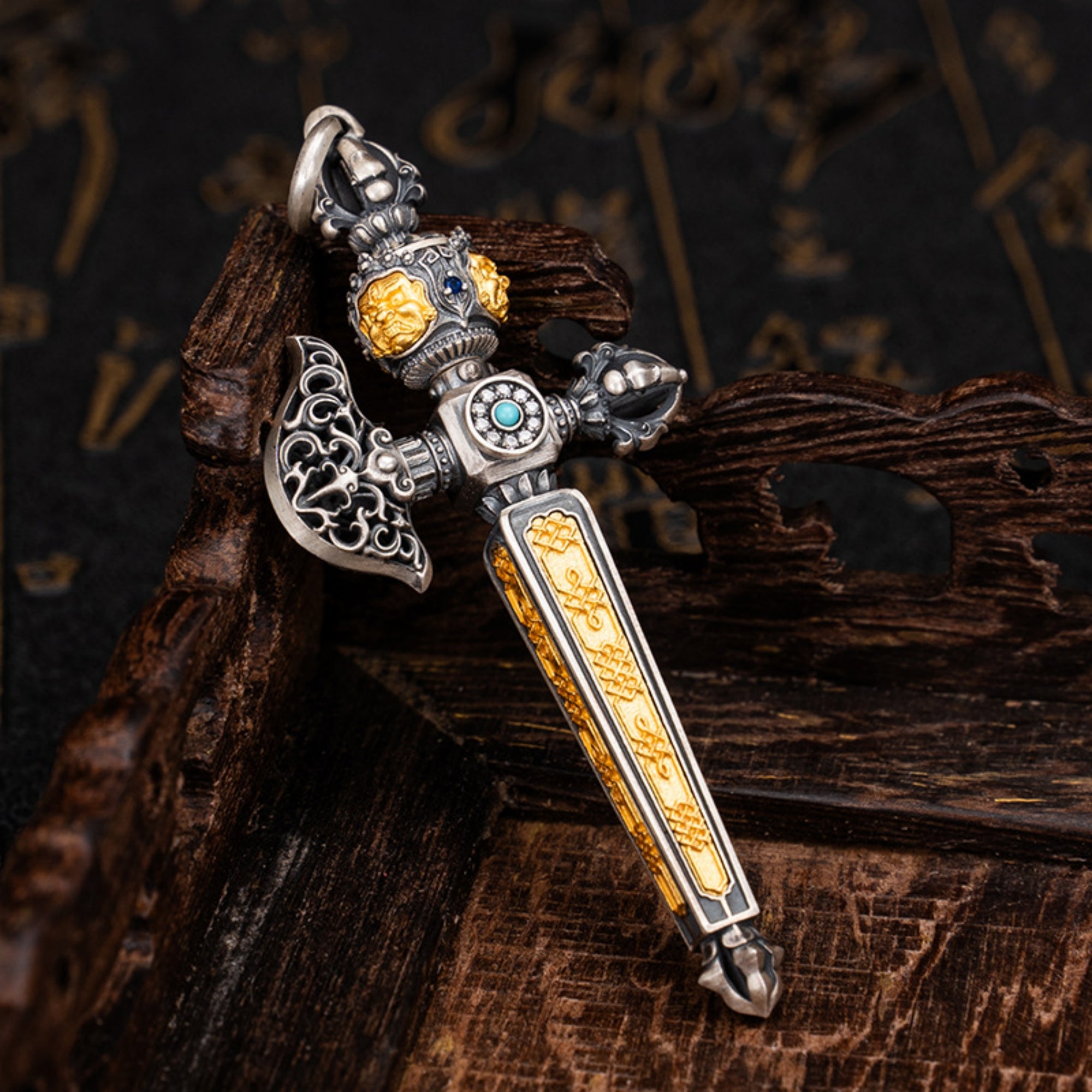 Sterling Silver Vajra Axe Ritual Pendant