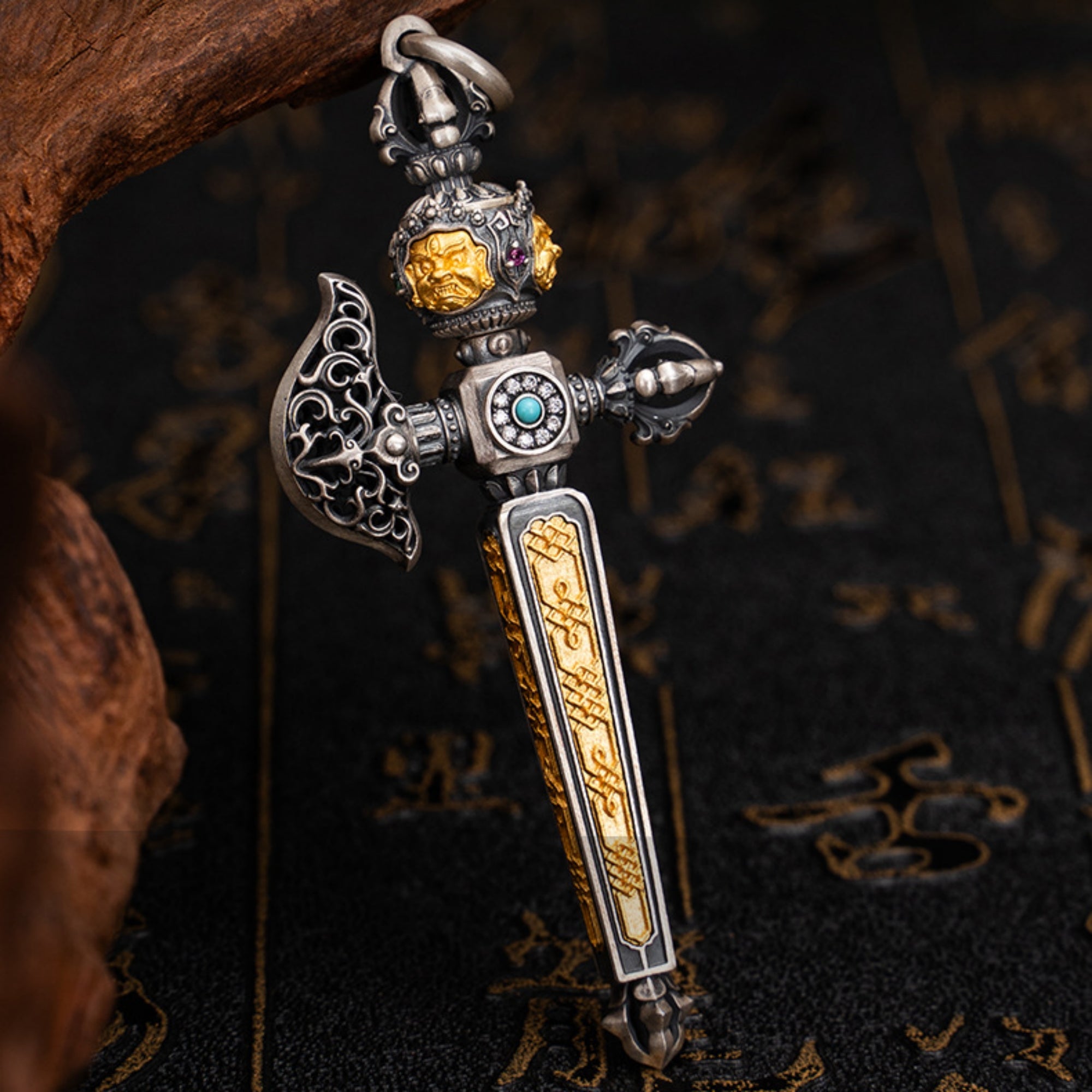 Sterling Silver Vajra Axe Ritual Pendant