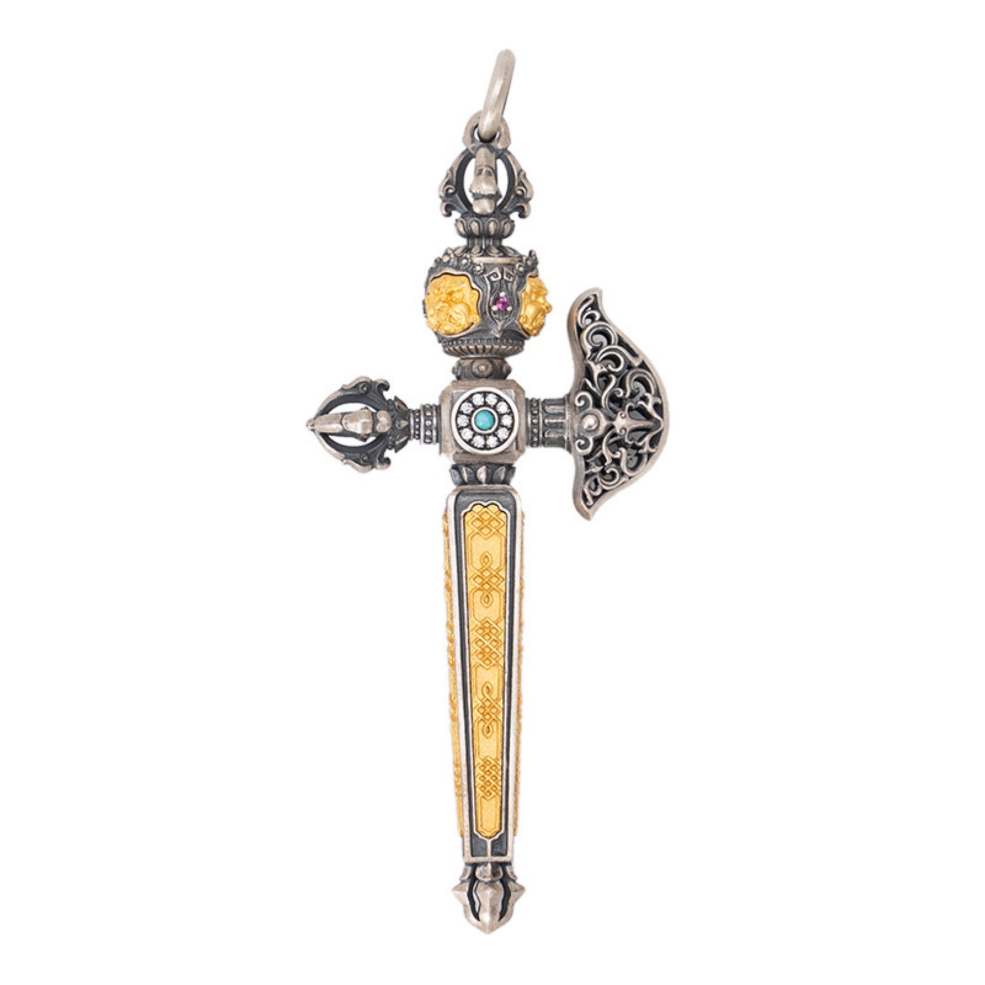 Sterling Silver Vajra Axe Ritual Pendant