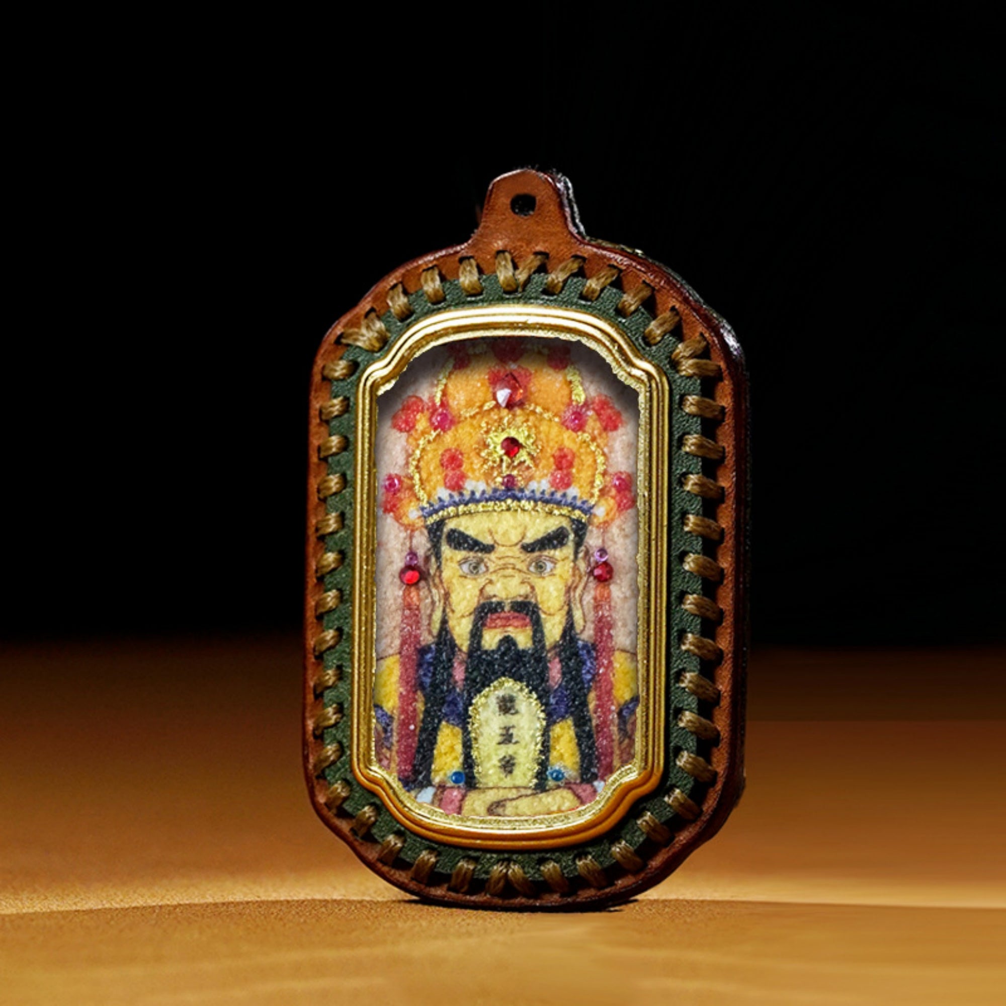 QiLing Aura Tibetan Handmade Gemstone Thangka Buddha Pendant Necklace