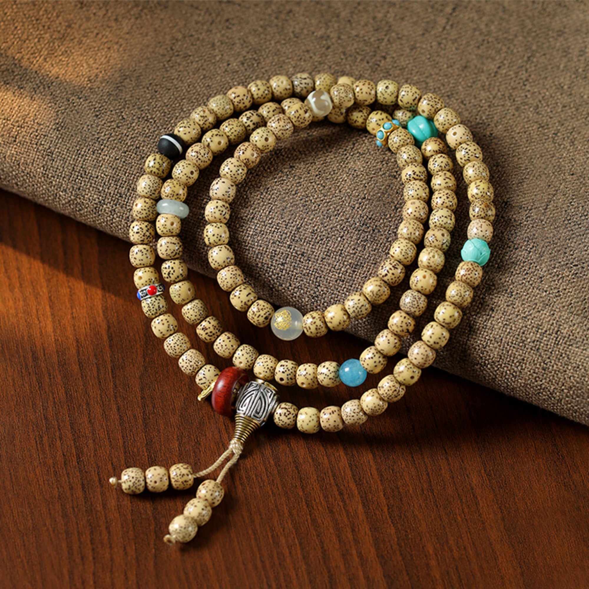 Tibetan-Style 108-Bead Star & Moon Bodhi Mala Bracelet