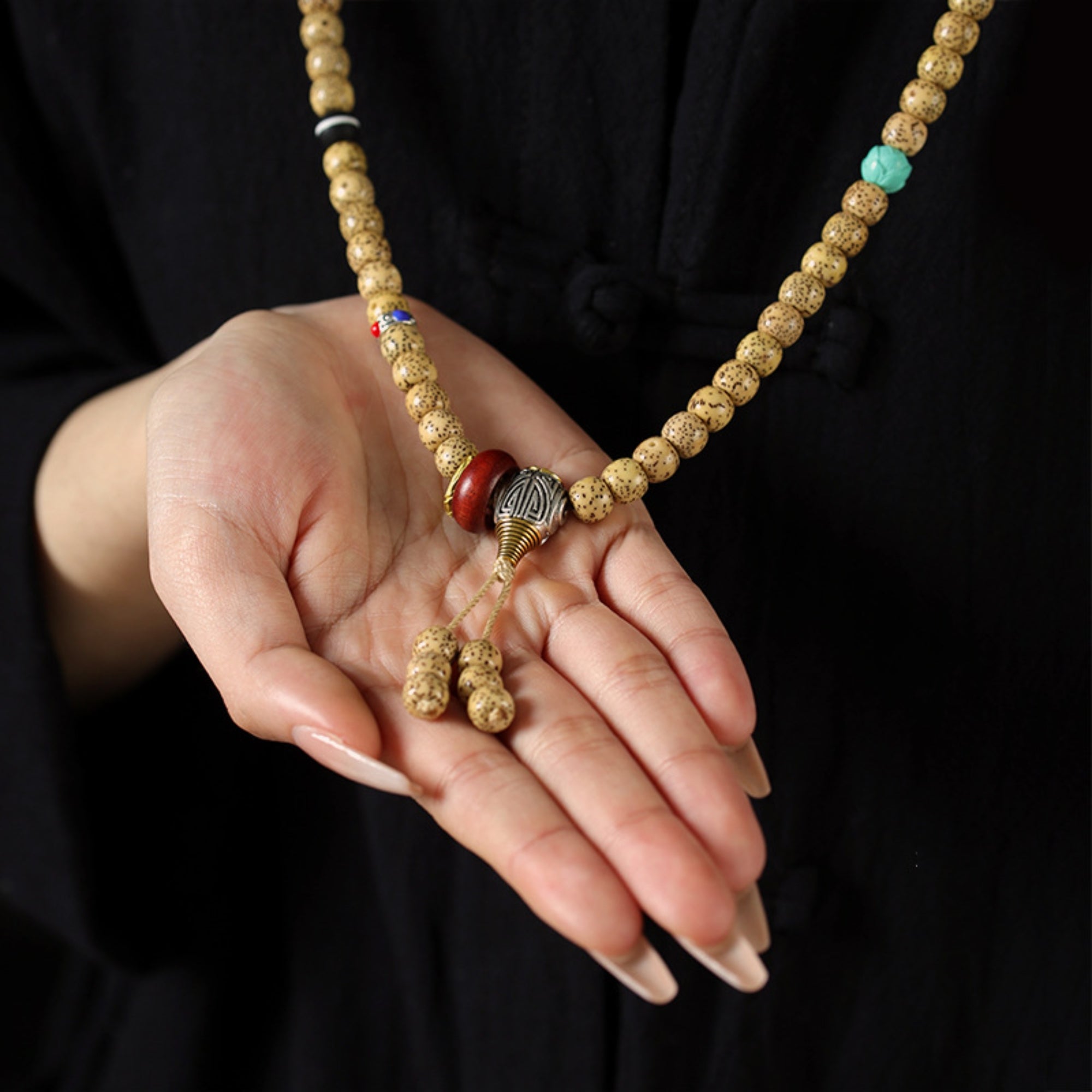 Tibetan-Style 108-Bead Star & Moon Bodhi Mala Bracelet